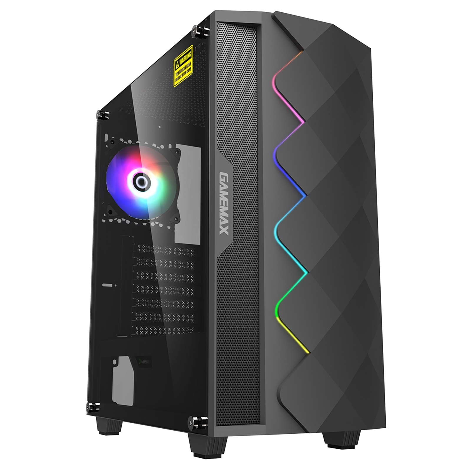 CAGAM-BLKDIAMOND11 GameMax Black Diamond Mid Tower Black Case with Addressable RGB LED - Image 1