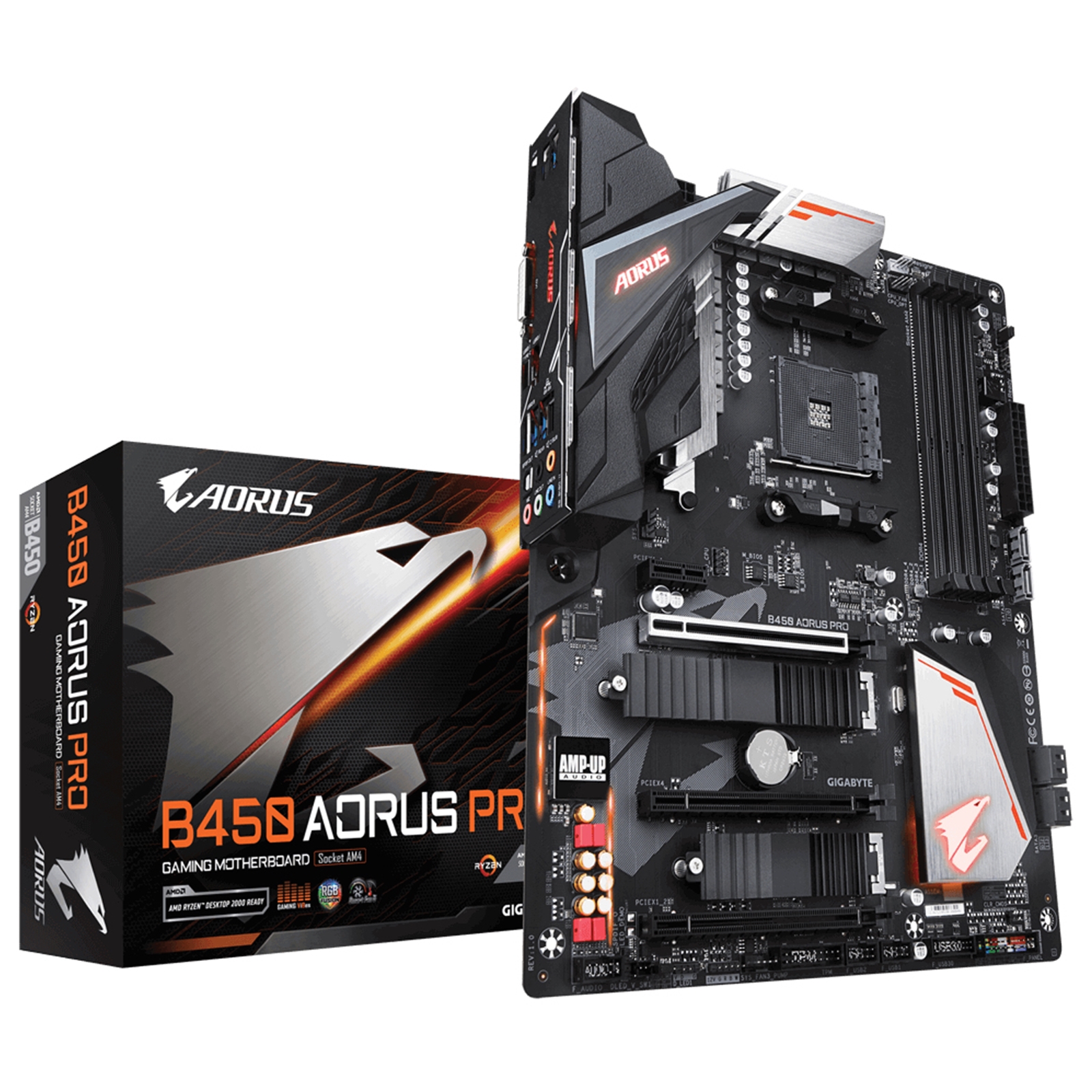 MBGIG-B450AORPRO Gigabyte B450 AORUS PRO AMD Socket AM4 ATX DVI-D/HDMI DDR4 USB C 3.1 Motherboard - Image 1