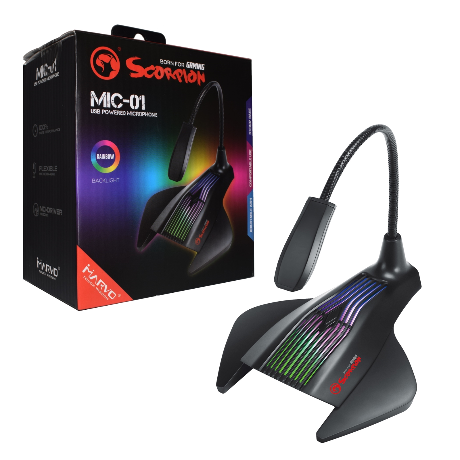 SPMAR-MIC-01 Marvo Scorpion MIC-01 USB RGB LED Black Gaming Microphone - Image 1