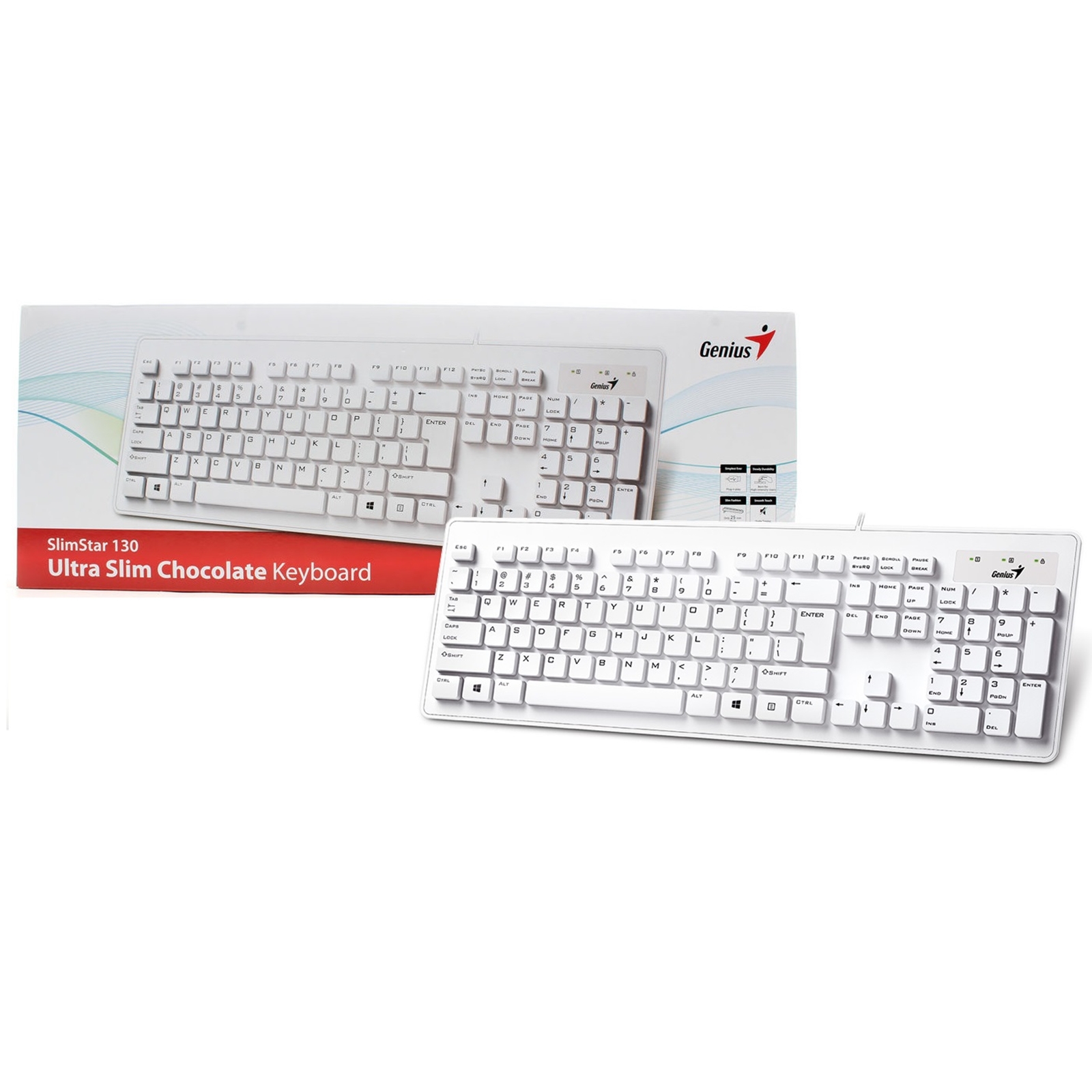 KEGEN-SSTAR-130W Genius SlimStar 130 USB Desktop Slim Design White Keyboard - Image 1