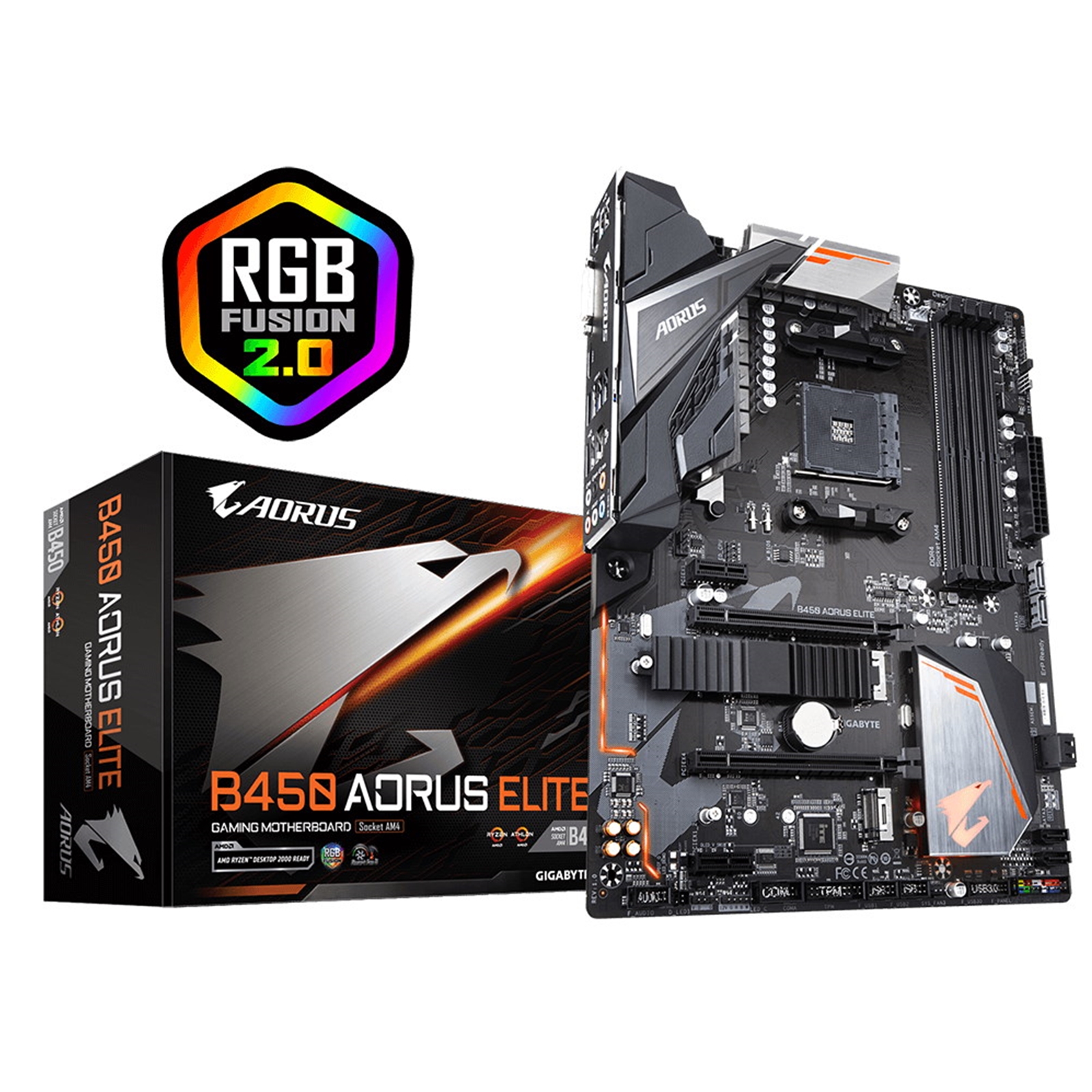 MBGIG-B450AOREL (1) Gigabyte B450 AORUS Elite AMD Socket AM4 ATX DDR4 DVI-D/HDMI Dual M.2 RGB Motherboard - Image 1