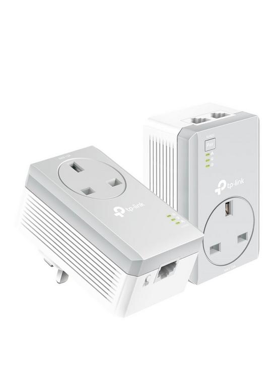 Q4GQU_SQ1_0000000013_WHITE_SLf TP-LINK (TL-PA4010P KIT V4) AV600 10/100 Powerline Adapter Kit, 1-Port, AC Pass Through - Image 1