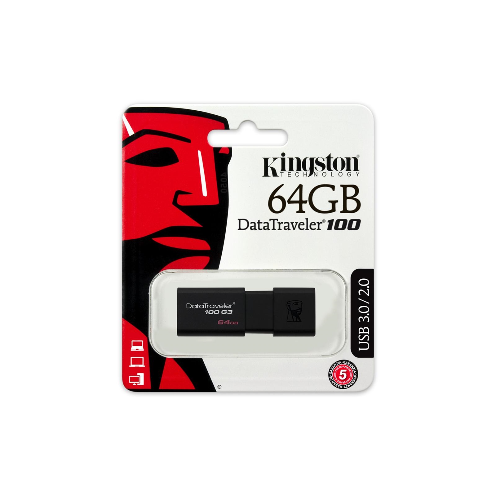 105696 Kingston DataTraveler 100 G3 64GB USB 3.0 Black USB Flash Drive - Image 1