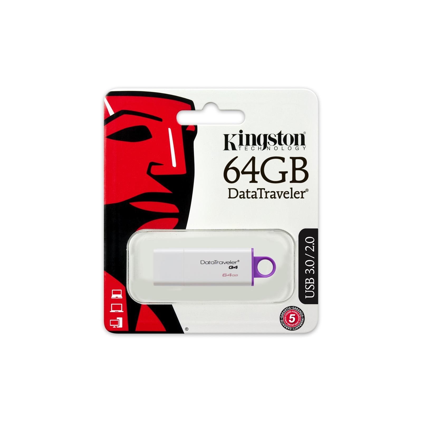 105699 Kingston DataTraveler G4 64GB USB 3.0 Purple USB Flash Drive - Image 1