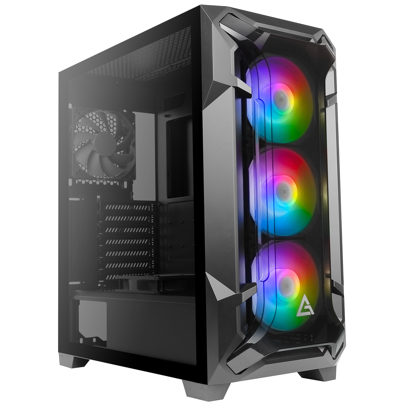 CAANT-DF600FLUX Antec DF600 FLUX Mid Tower 2 x USB 3.0 Tempered Glass Side Window Panel Black Case with Addressable RGB LED Fans - Image 1