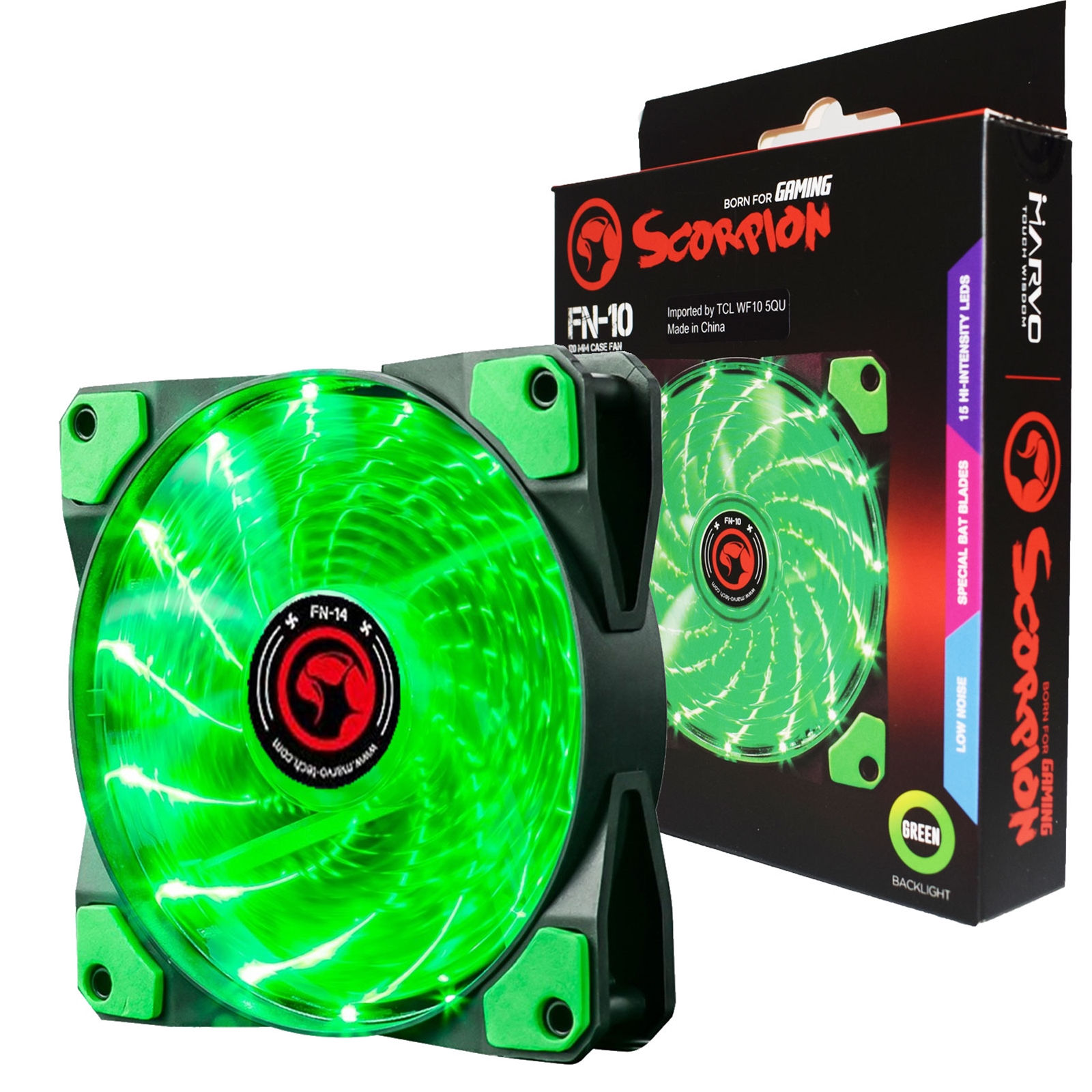 FAMAR-FN10GREEN Marvo Scorpion FN-10 Green 120mm 1200RPM Green LED Fan - Image 1