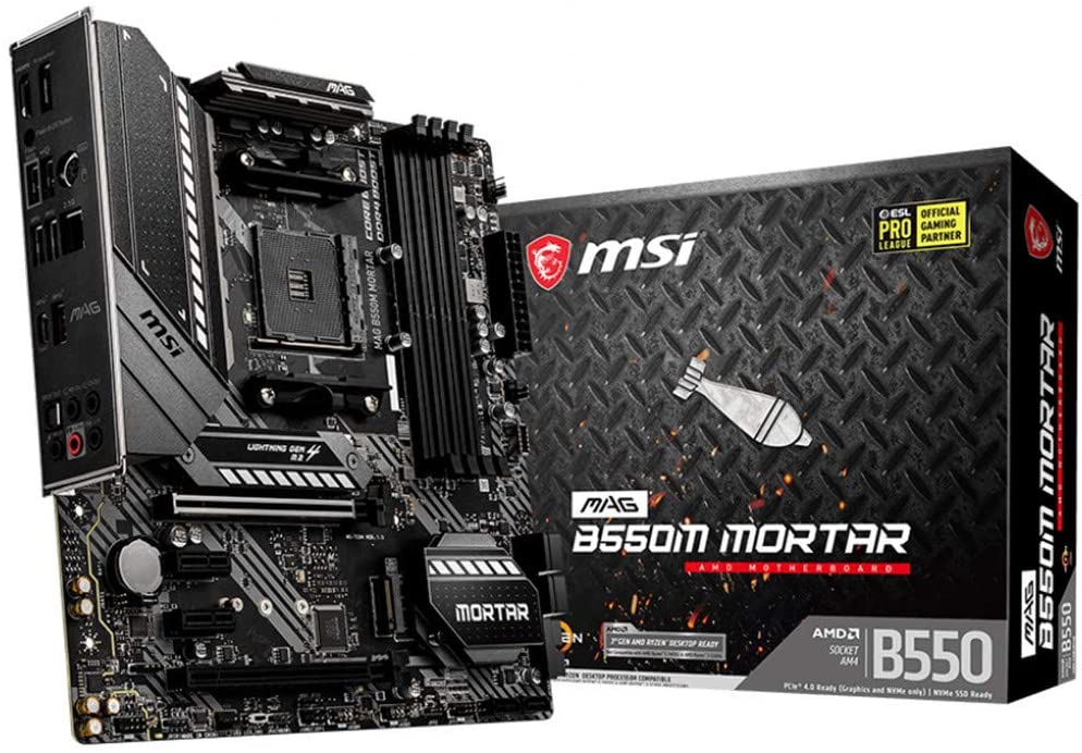 6164N88fMbL._AC_SL1000_ MSI MAG B550M MORTAR Motherboard mATX, AM4, DDR4, Dual M.2, LAN, USB 3.2 Gen2, Front Type-C, Mystic Light RGB, HDMI, DisplayPort - Image 1