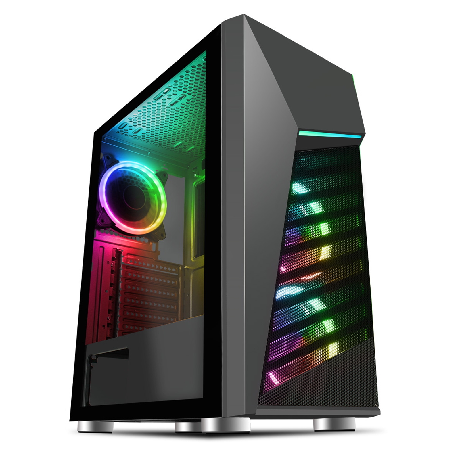 CACIT-ALPHABLK CiT Alpha Black Mid Tower 1 x USB 3.0 / 2 x USB 2.0 Tempered Glass Side Window Panel Black Case with Addressable RGB LED Lighting & Fans - Image 1