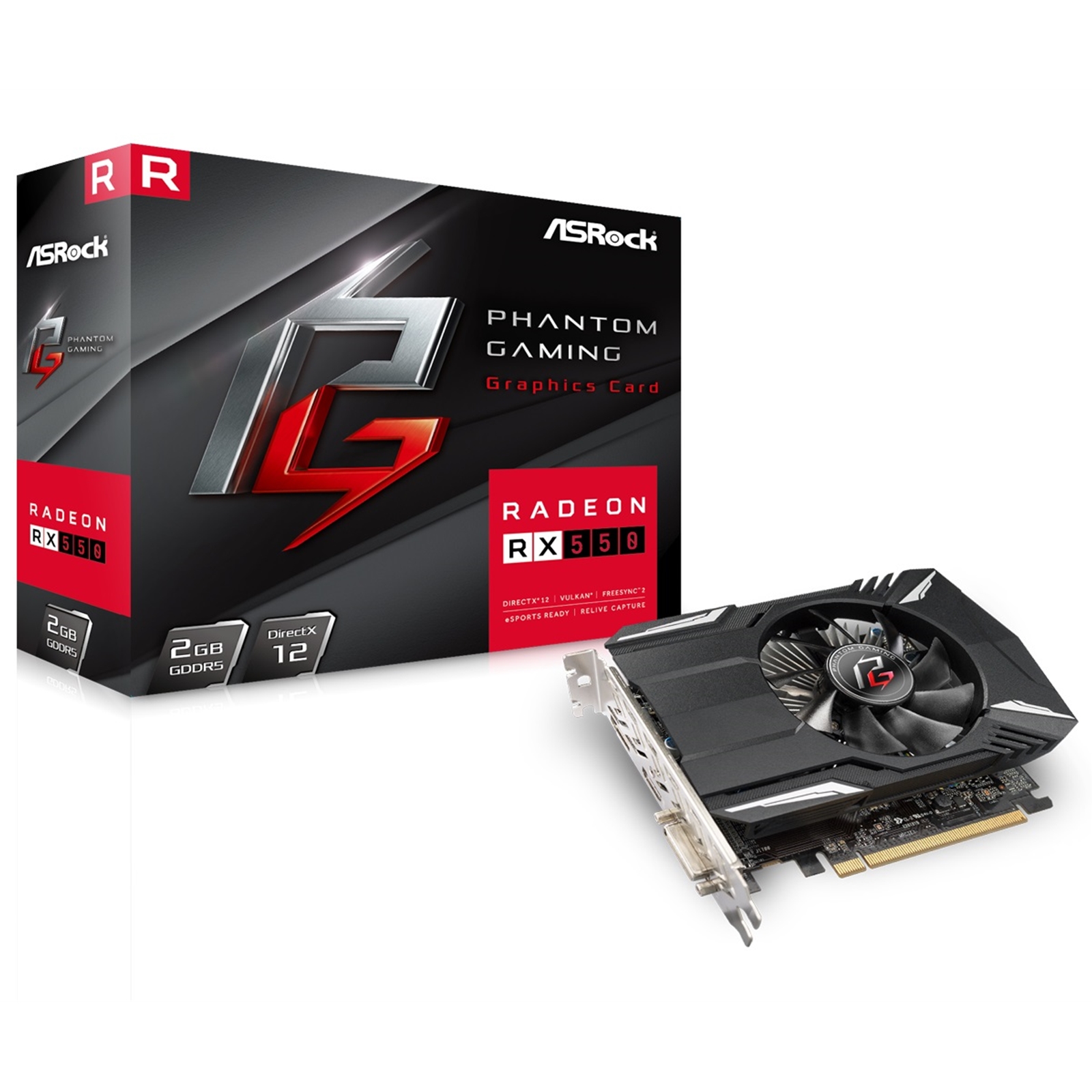 GRASR-RX5502GB ASRock Phantom Gaming Radeon RX550 2GB DisplayPort/HDMI/DVI Graphics Card - Image 1