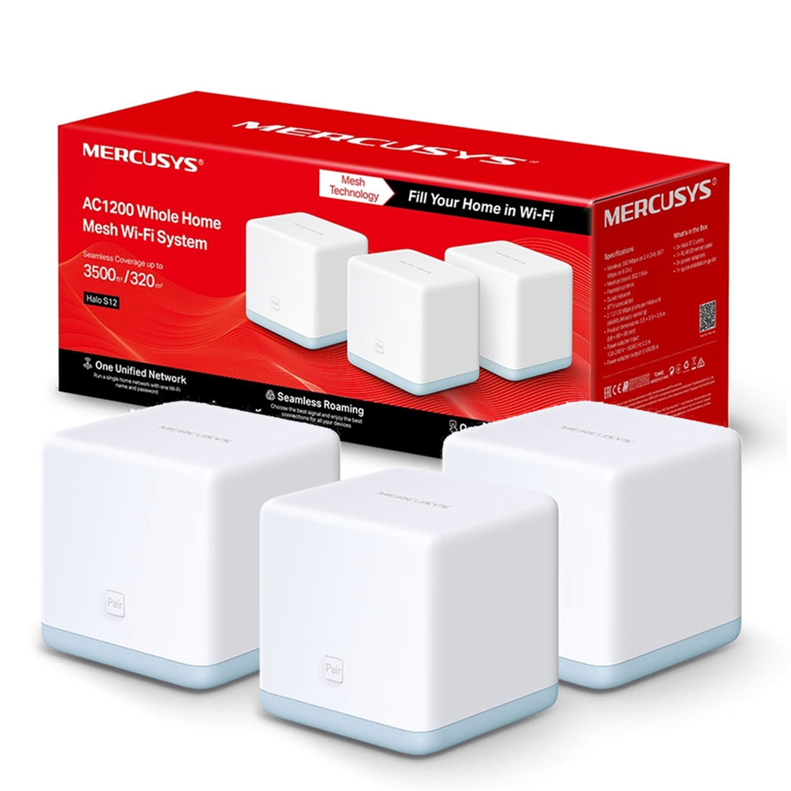NPMER-HALOS123 Mercusys Halo S12 (3 Pack) Wireless AC1200 Dual Band Whole Home Mesh Wi-Fi System - Image 1