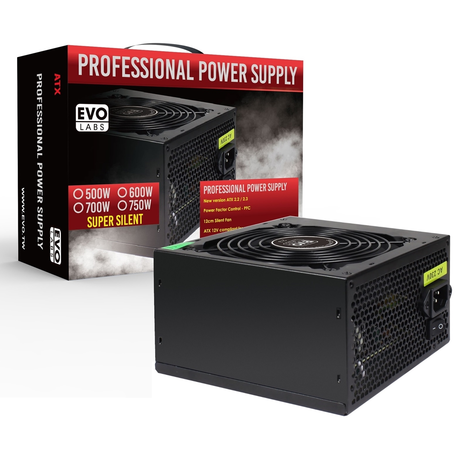 PSEVO-500W-12BL Evo Labs E-500BL 500W 120mm Black Silent Fan PSU - Image 1