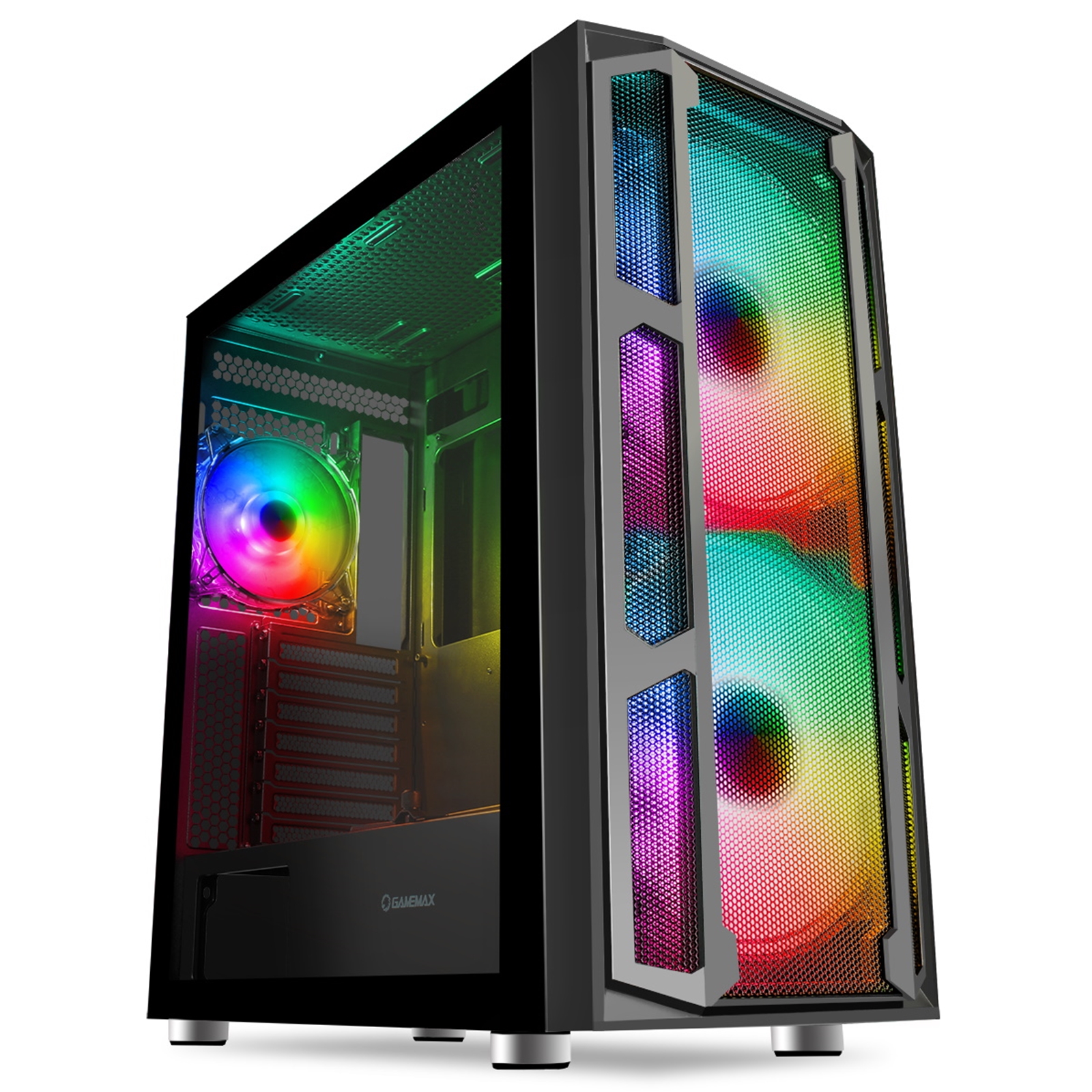CAGAM-F15M GameMax F15M Full Tower 1 x USB 3.0 / 2 x USB 2.0 Tempered Glass Side Window Panels With Mesh Front Panel Black Case with Addressable RGB LED Fans - Image 1