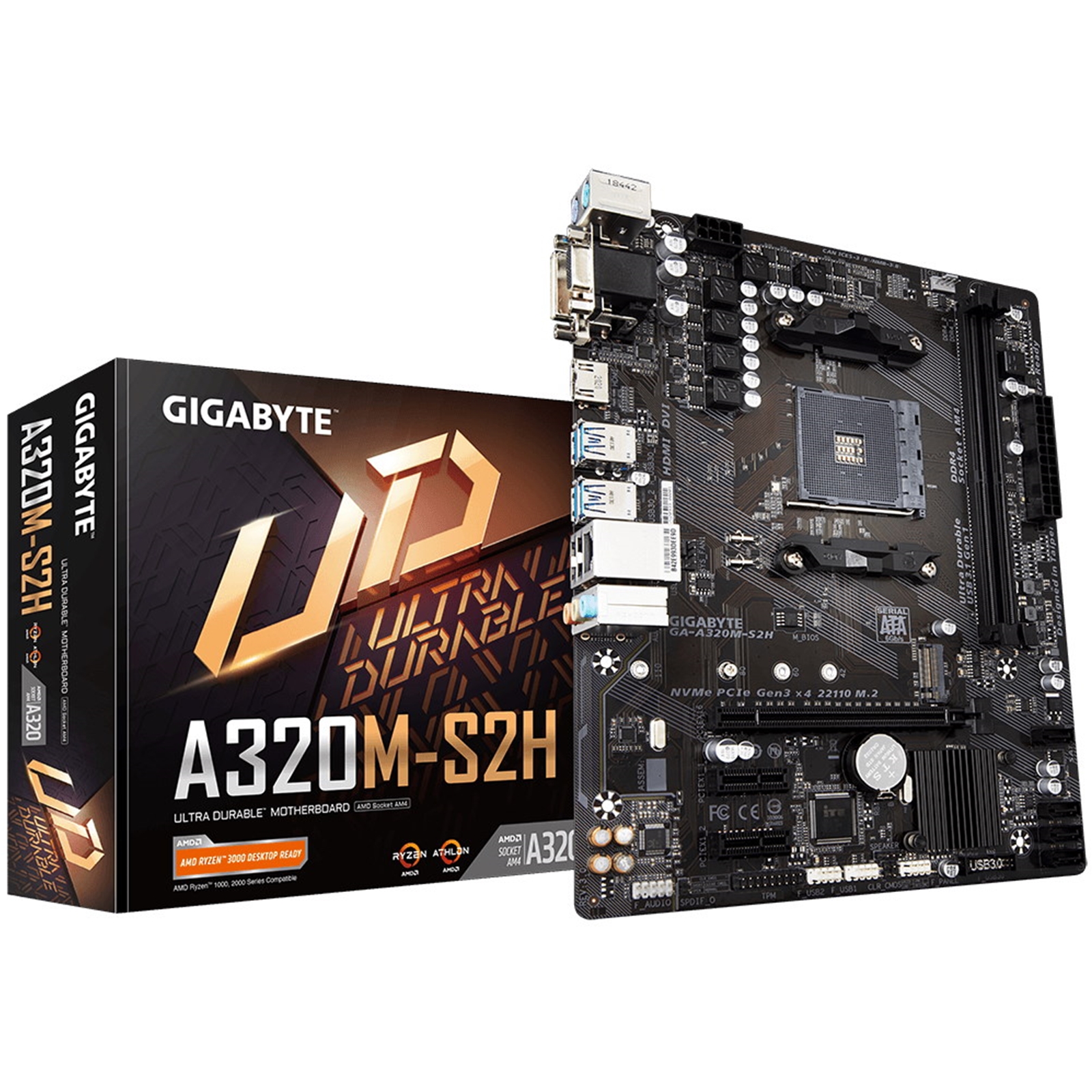 MBGIG-A320M-S2H3 Gigabyte A320M-S2H V3 AMD Socket AM4 HDMI/VGA/DVI-D Micro ATX Motherboard - Image 1