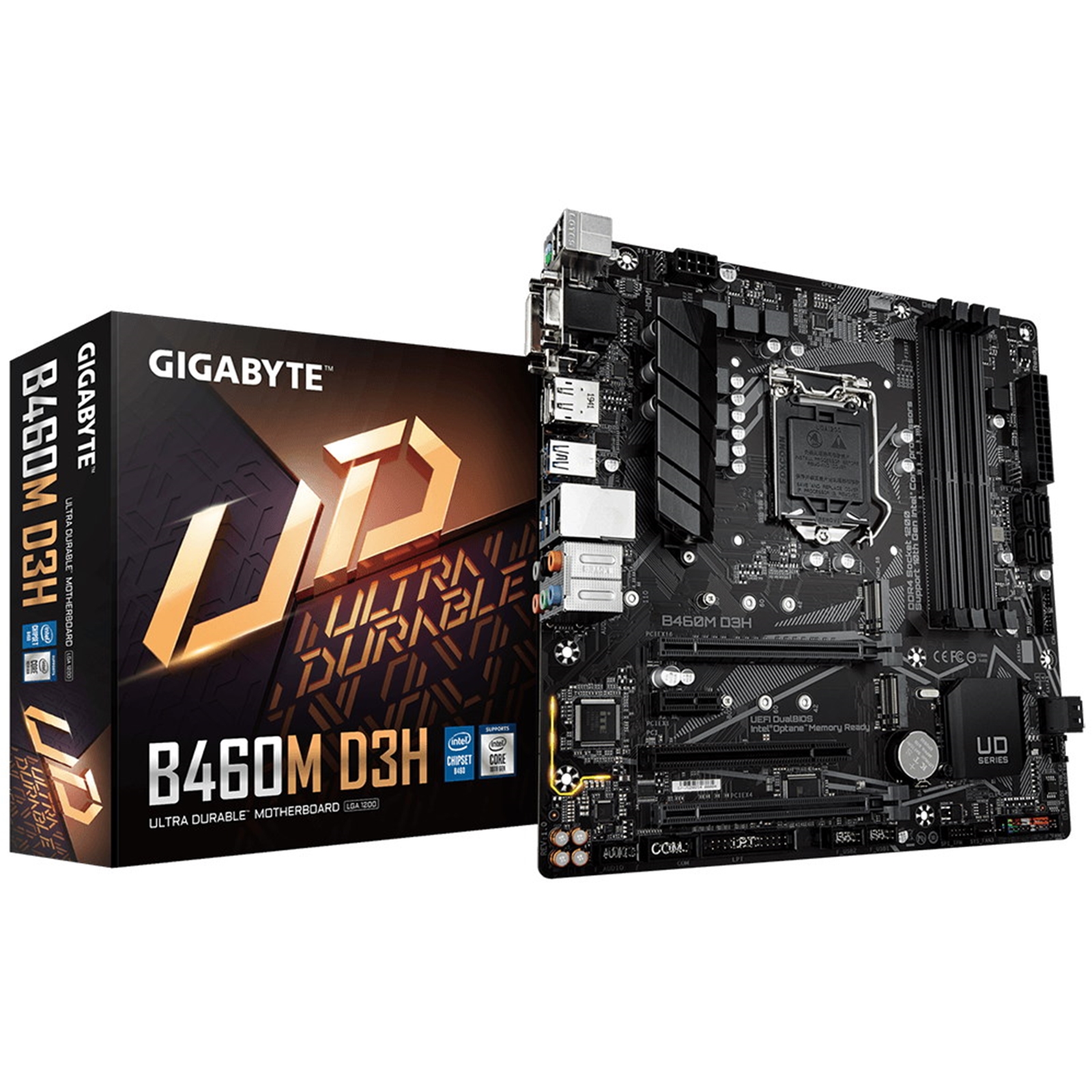 MBGIG-GAB46MD3H Gigabyte B460M D3H Intel Socket 1200 HDMI/DisplayPort/DVI-D/VGA Micro ATX M.2 USB C 3.2 Motherboard - Image 1