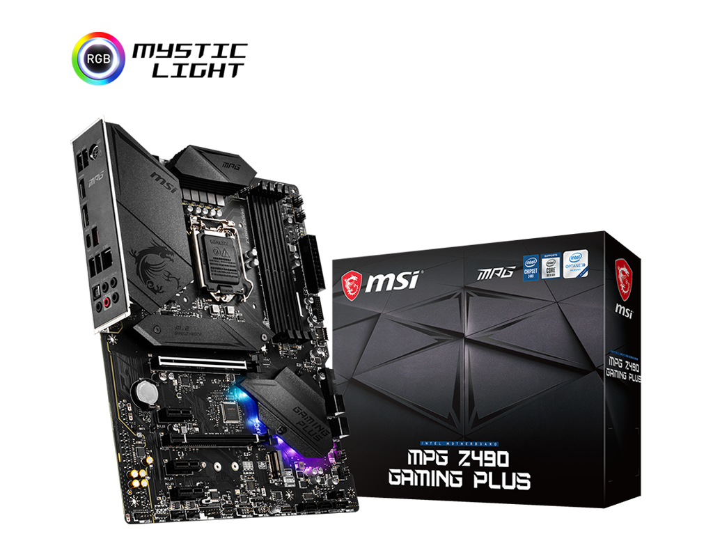 product_1609386561ace6411443a569bfd7ad181cfc52795d MSI MPG Z490 GAMING PLUS Motherboard ATX, LGA1200, DDR4, LAN, USB 3.2 Gen2, Type C, M.2, DisplayPort, HDMI, Pre-installed I/O Shield, RGB Mystic Light - Image 1