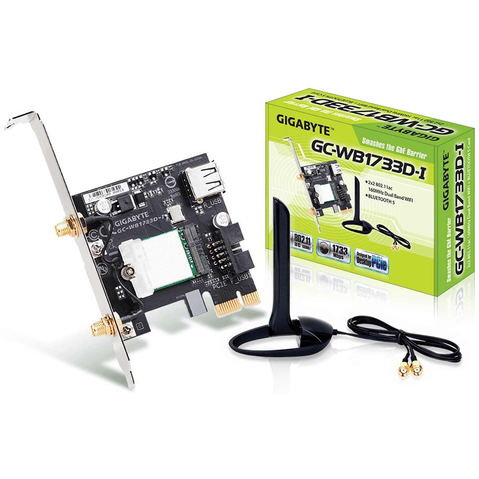 NPGIG-GCWB1733I Gigabyte GC-WB1733D-I Wireless AC1750 Bluetooth 5.0 Dual Band PCI-Express WiFi Card - Image 1