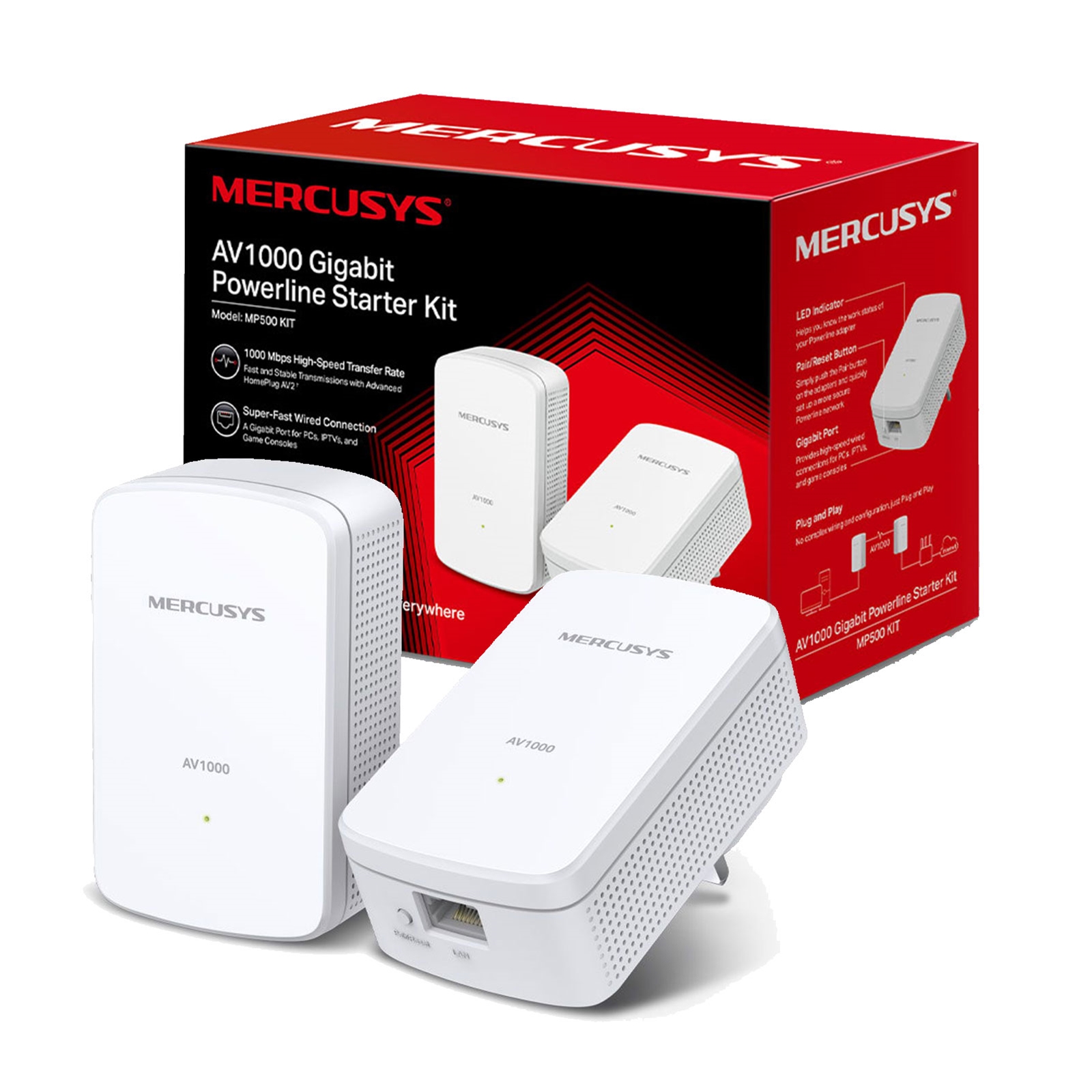NPMER-MP500KIT Mercusys MP500 KIT AV1000 Gigabit Powerline Starter Kit (UK Plug) - Image 1