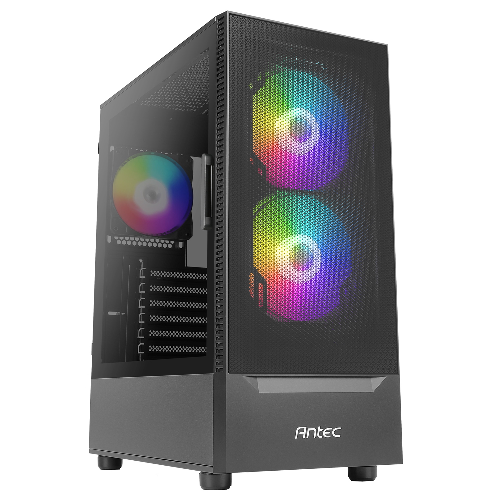 CAANT-NX410BLK Antec NX410 Mid Tower 1 x USB 3.0 / 2 x USB 2.0 Tempered Glass Side Window Panel Black Case with Addressable RGB LED Fans - Image 1