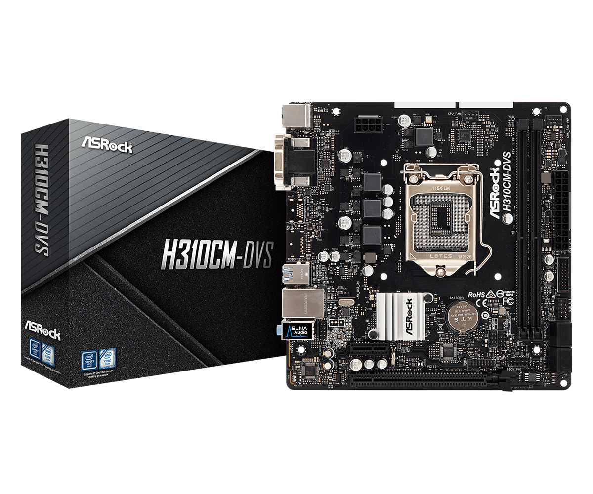 H310CM-DVS(L1) ASRock H310CM-DVS Intel Socket 1151 Micro ATX DDR4 VGA/DVI-D USB 3.1 Motherboard - Image 1