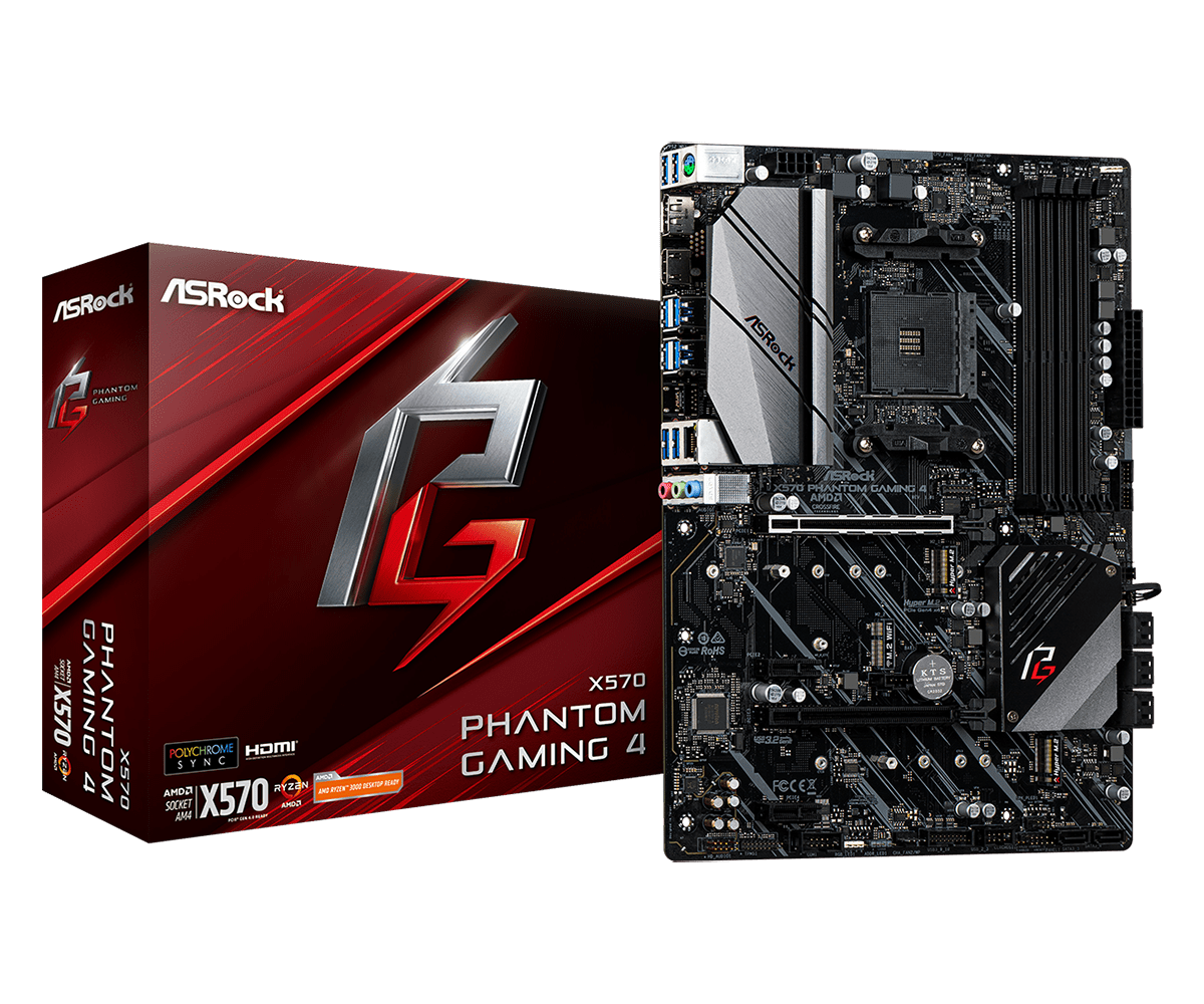 X570 Phantom Gaming 4(L1) Asrock X570 PHANTOM GAMING 4, AMD X570, AM4, ATX, 4 DDR4, HDMI, DP, XFire, PCIe4, RGB Lighting, M.2 - Image 1