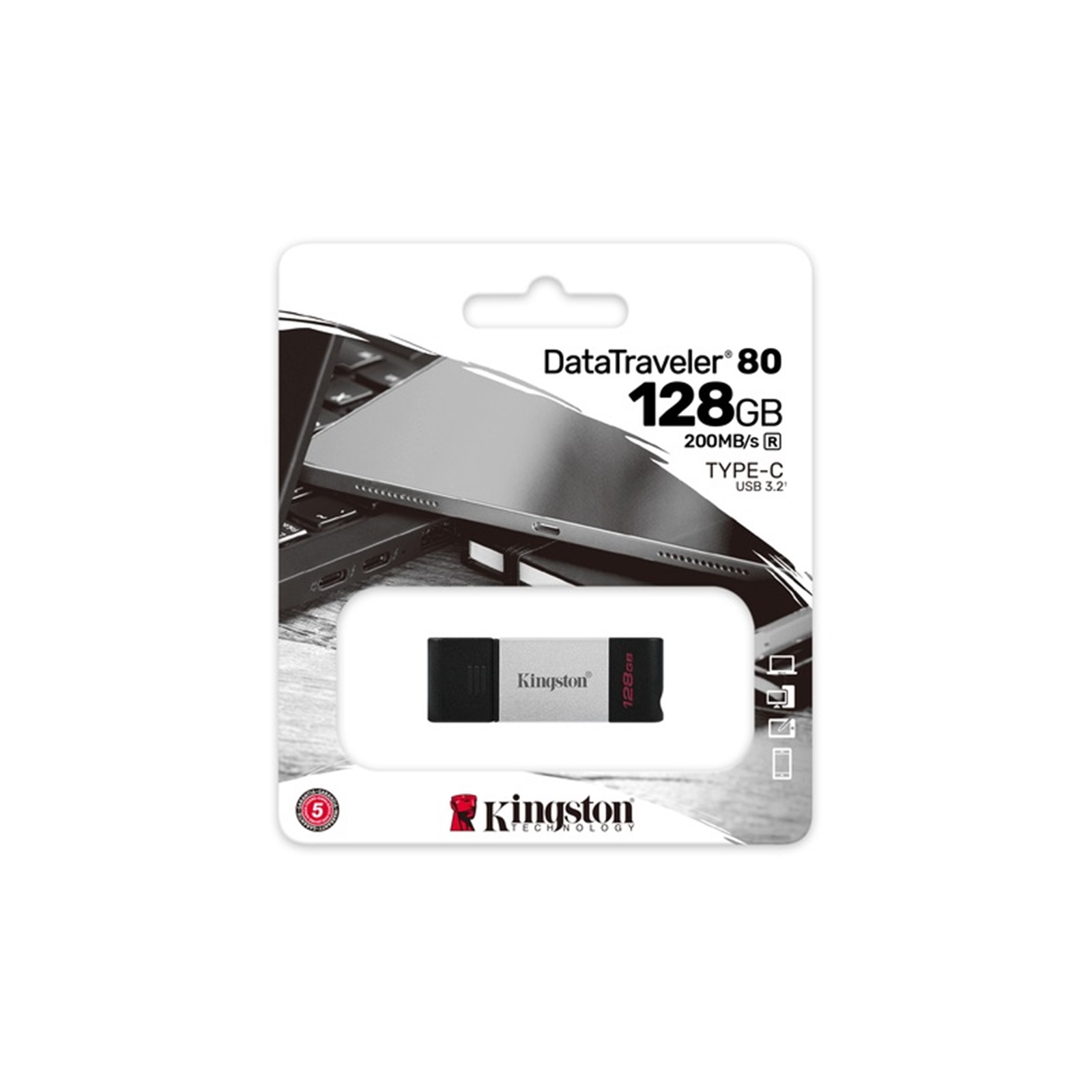 146478 Kingston DataTraveler 80 128GB USB 3.2 USB-C Metal Grey / Black USB Flash Drive - Image 1