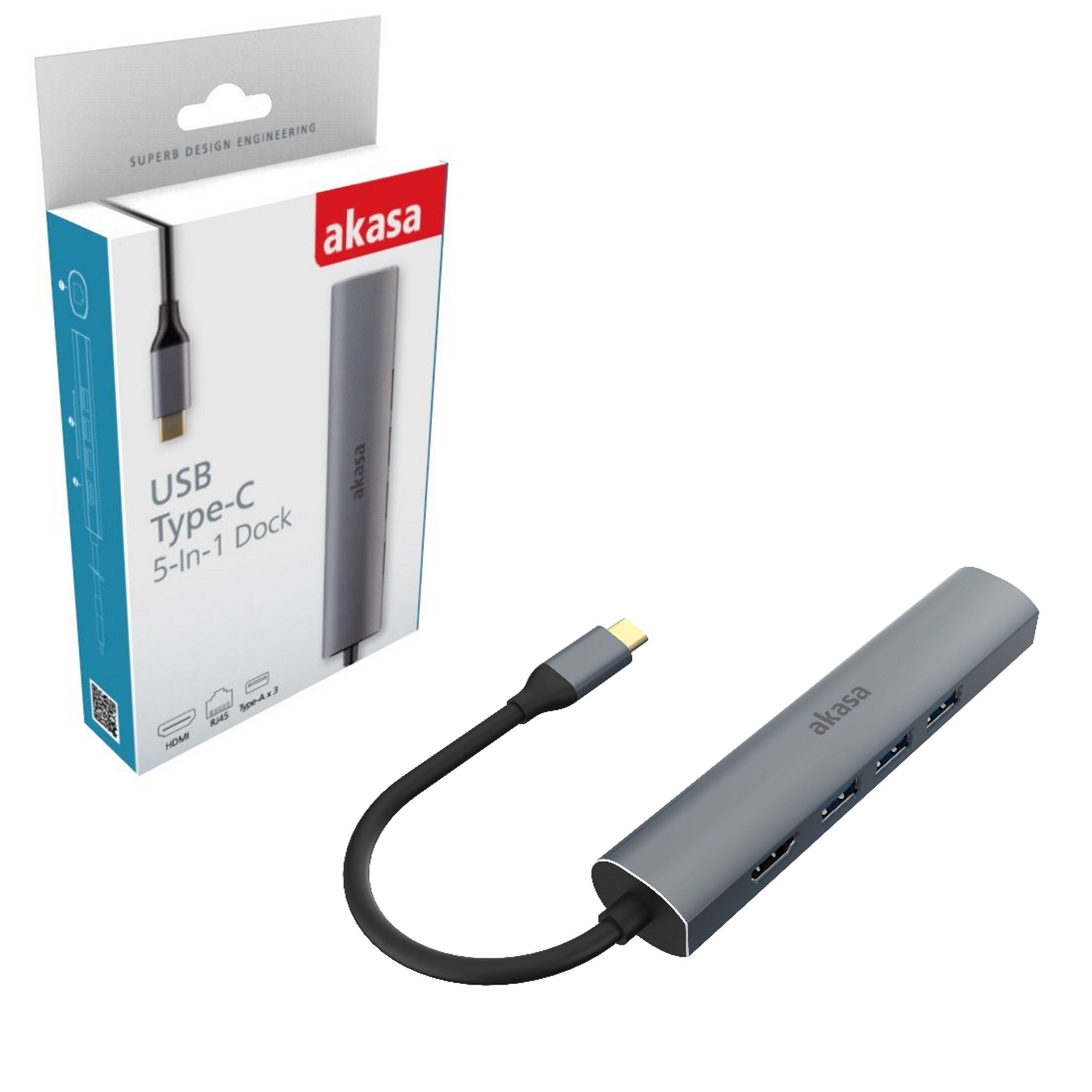 CLAKA-AKCBCA2218 Akasa AK-CBCA22-18BK USB Type-C 5-In-1 Hub with HDMI & Ethernet - Image 1