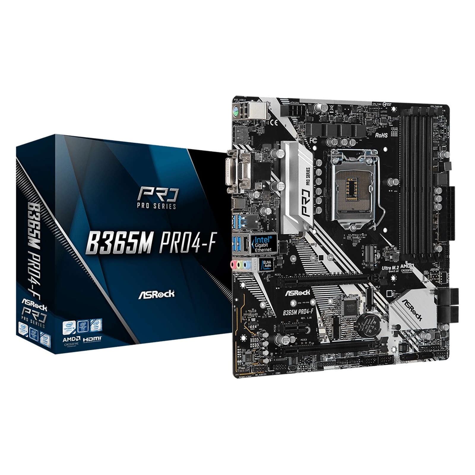 MBASR-B365MPRO4F USED ASRock B365M Pro4-F Intel Socket 1151 DDR4 Micro ATX VGA/HDMI/DVI-D USB C 3.2 M.2 Motherboard - Image 1