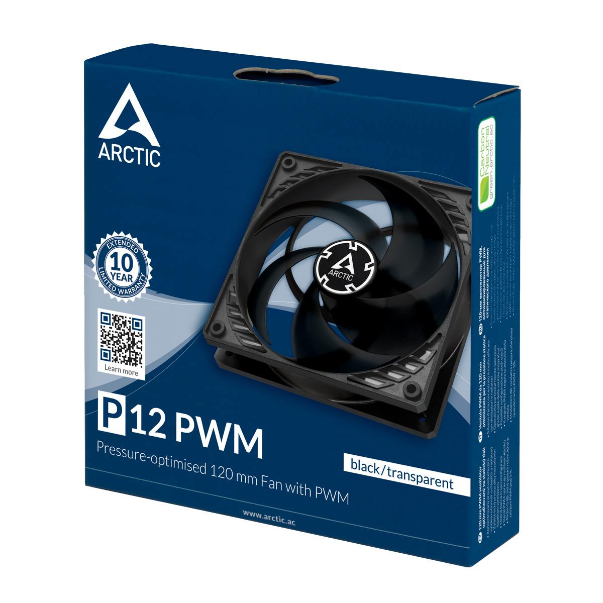 P12_PWM_black_transparent_05 Arctic P12 12cm Pressure Optimised PWM Case Fan, Black, Fluid Dynamic - Image 1