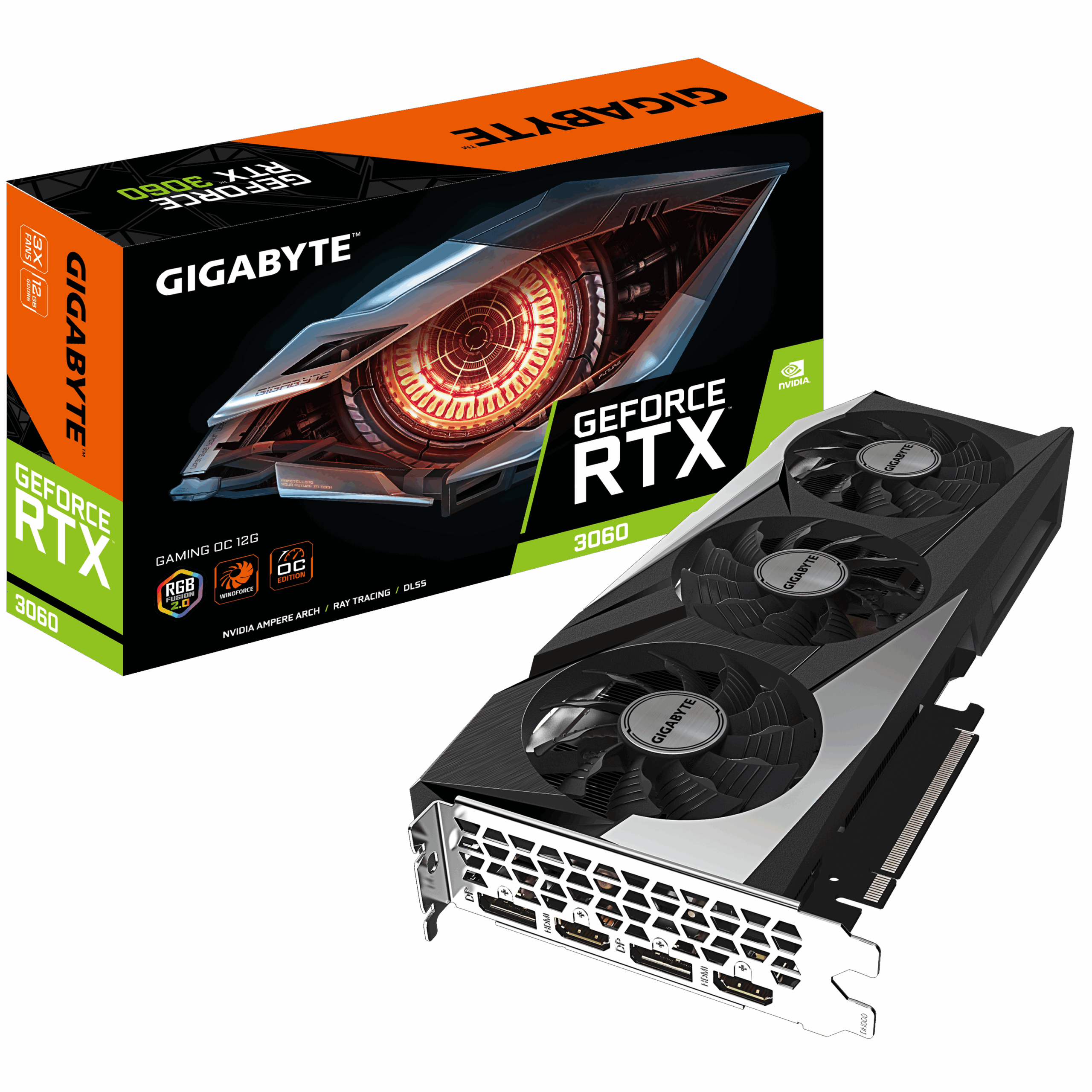 8 Gigabyte GeForce RTX 3060 GAMING OC 12GB GPU 3X Cooling System with alternate spinning fans - Image 1
