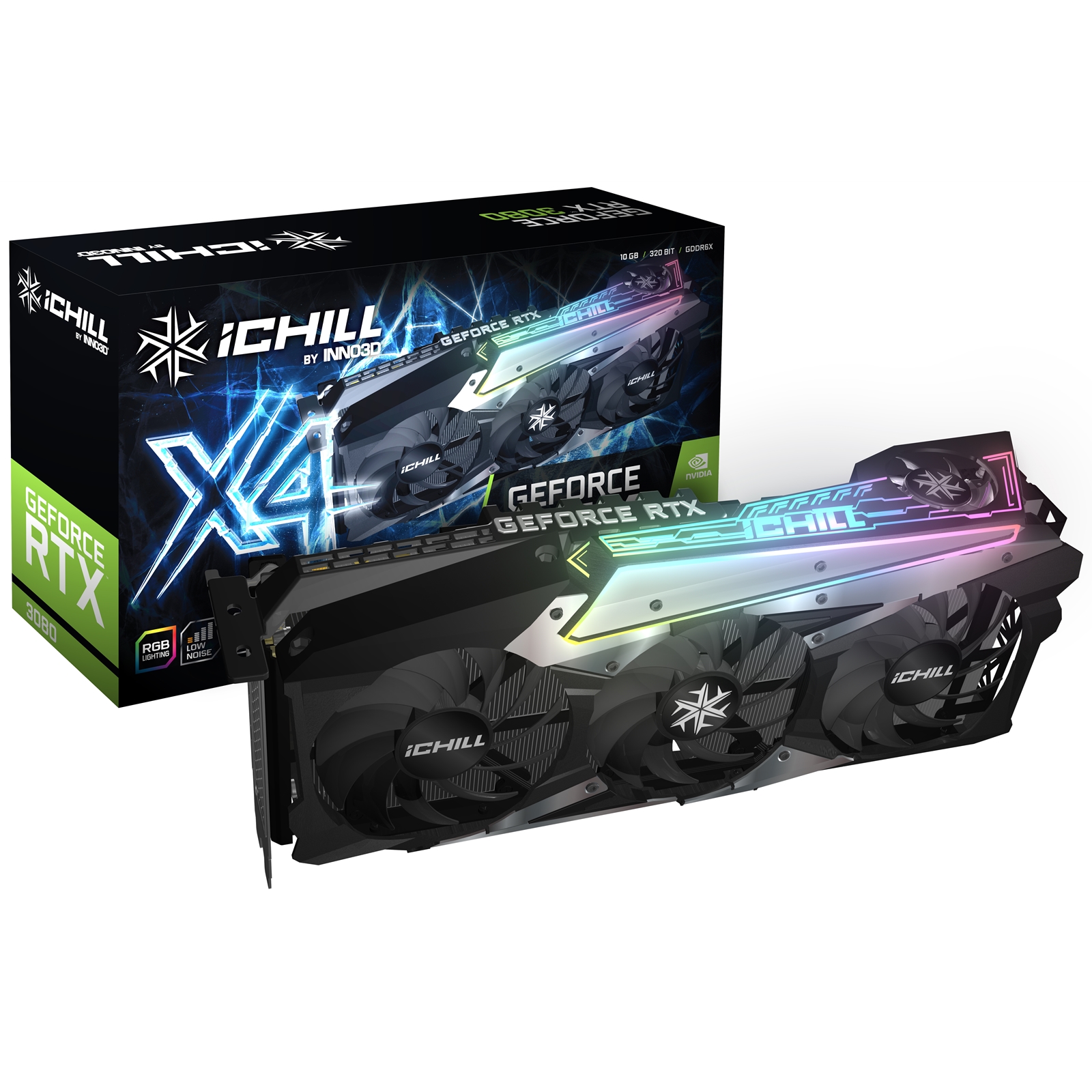 GRINN-C308106XH Inno3D Nvidia GeForce RTX 3080 iChill X4 LHR Quad Fan RGB Graphics Card - Image 1