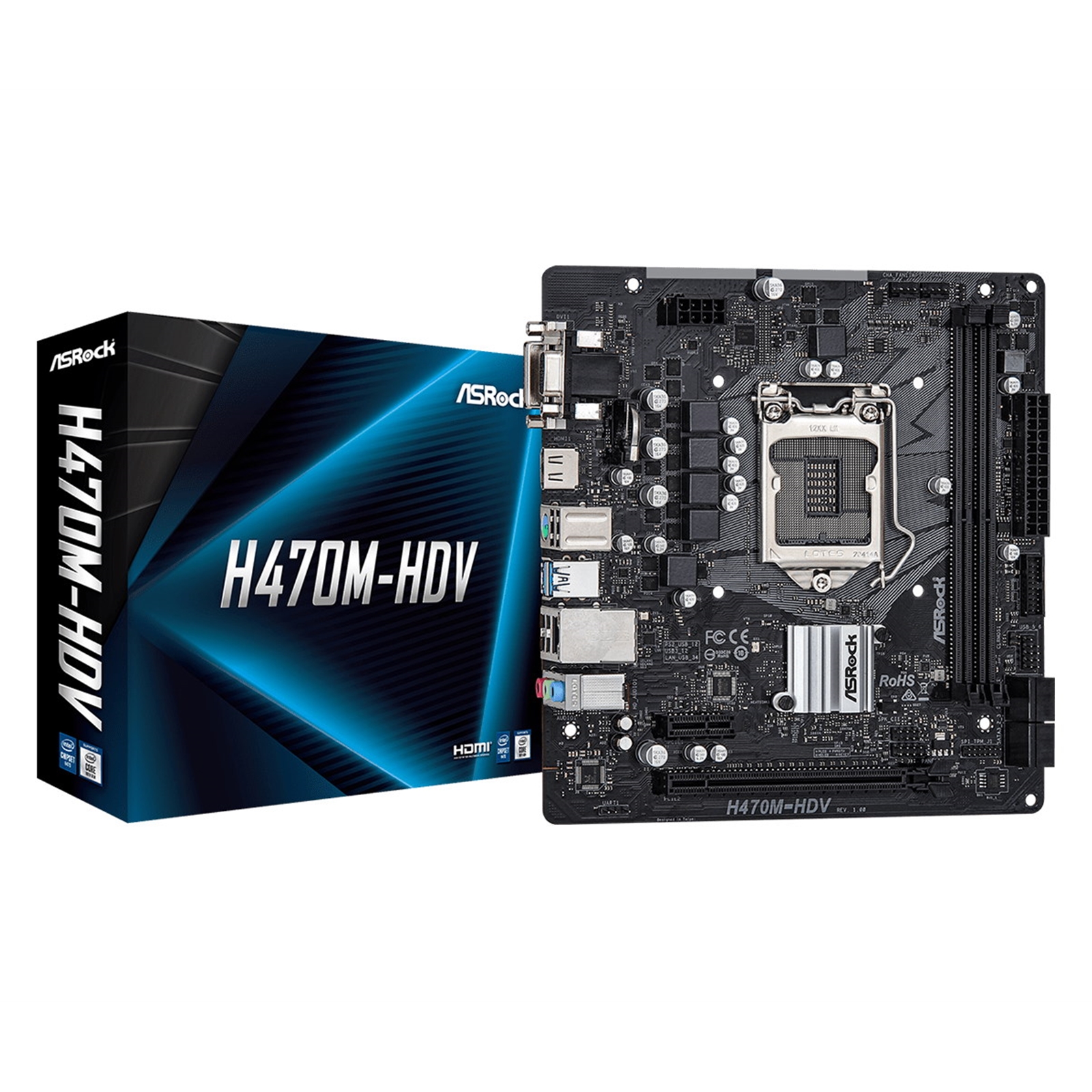 MBASR-H470MHDV ASRock H470M-HDV Intel Socket 1200 Micro ATX DDR4 VGA/HDMI/DVI USB 3.2 Gen1 Motherboard - Image 1