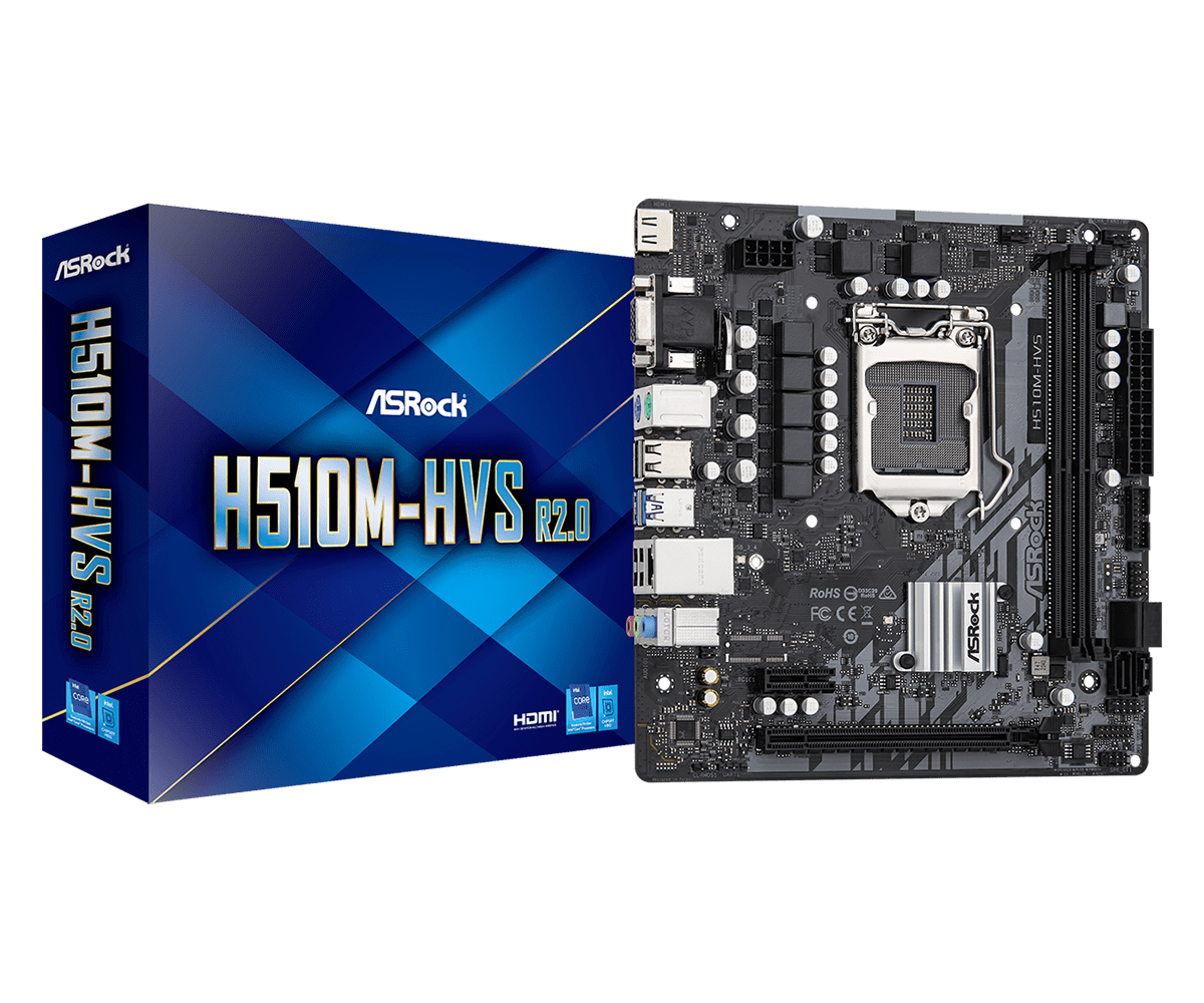 H510M-HVS R2.0(L1) ASRock H510M-HVS R2.0 Intel Socket 1200 Micro ATX HDMI/VGA USB 3.2 Gen1 Motherboard - Image 1
