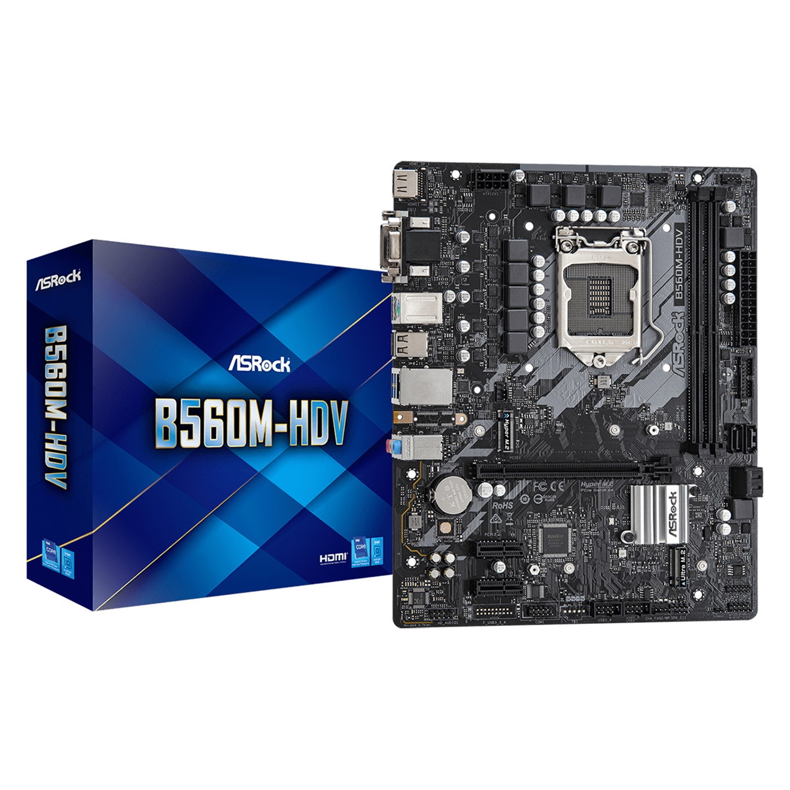 MBASR-B560MHDV ASRock B560M-HDV Intel Socket 1200 Micro ATX HDMI/DVI-D/VGA M.2 USB 3.2 Gen1 Motherboard - Image 1