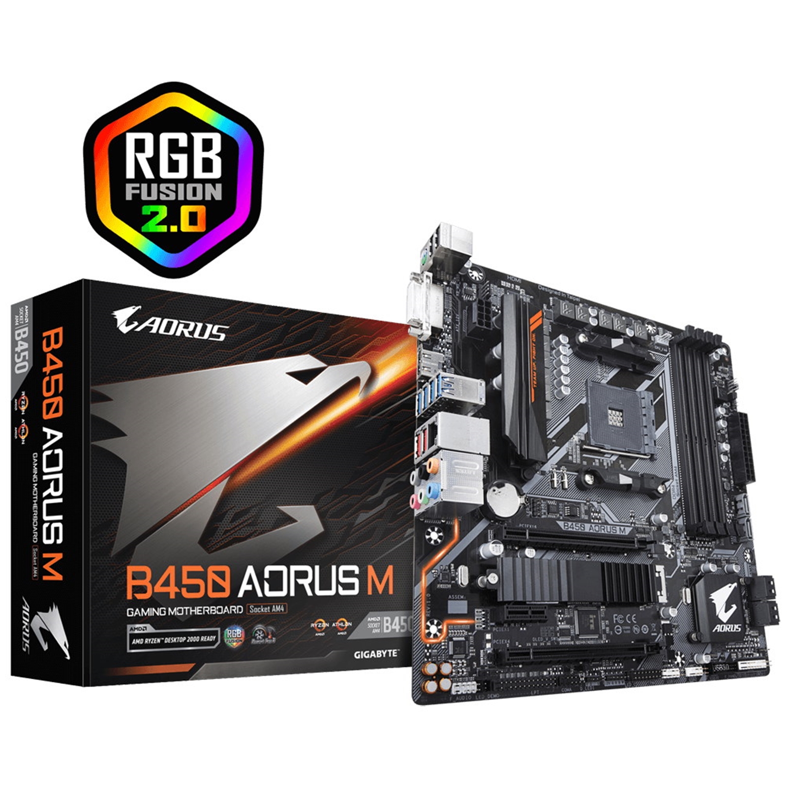 MBGIG-B450AORM Gigabyte B450 AORUS M AMD Socket AM4 Micro ATX DDR4 DVI-D/HDMI M.2 RGB Motherboard - Image 1