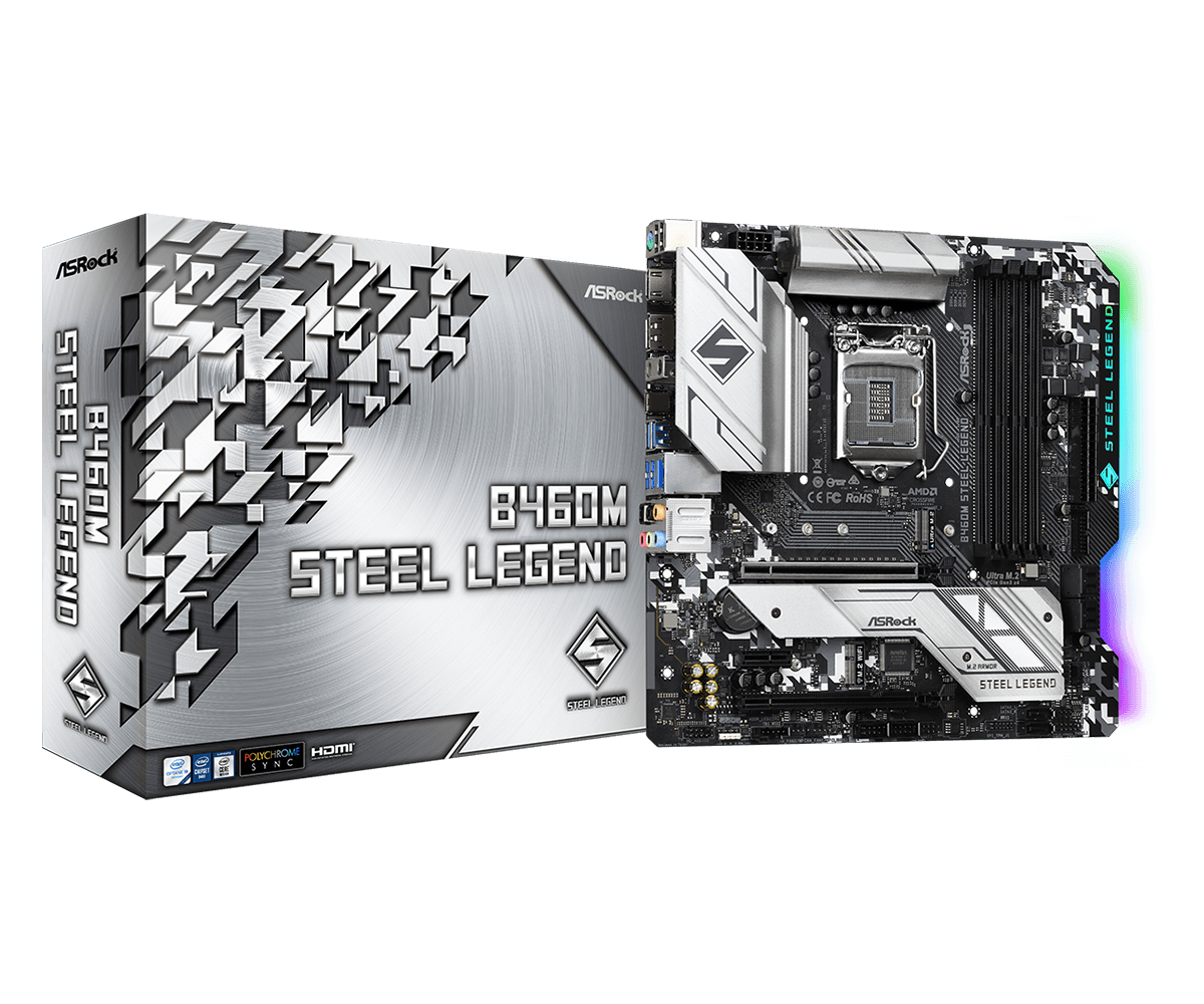 B460M Steel Legend(L1) ASRock B460M Steel Legend Intel Socket 1200 Micro ATX HDMI/DisplayPort USB 3.2 Type C RGB Motherboard - Image 1