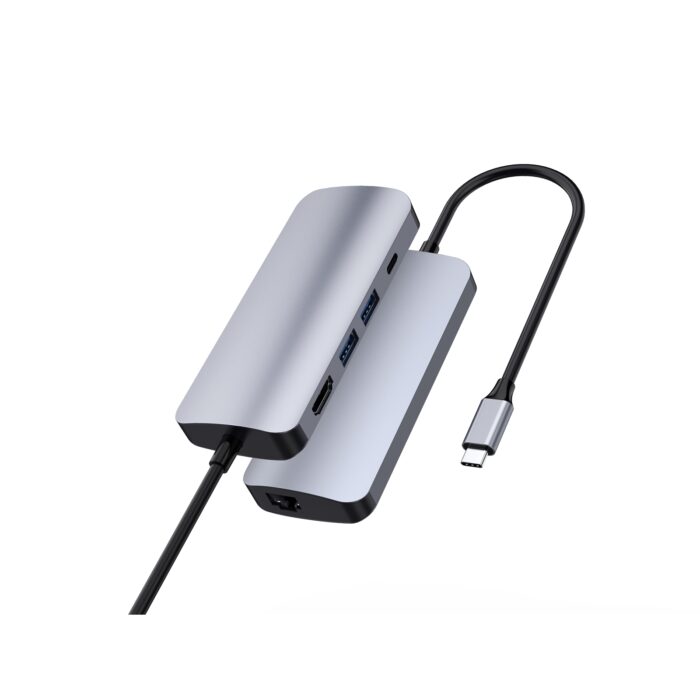 Prevo C501R USB Type-C 4-In-1 Hub with USB Type-C, USB 3.0 x2, 4K HDMI, RJ45 Gigabit Ethernet, Silver Metal Finish - Image 2