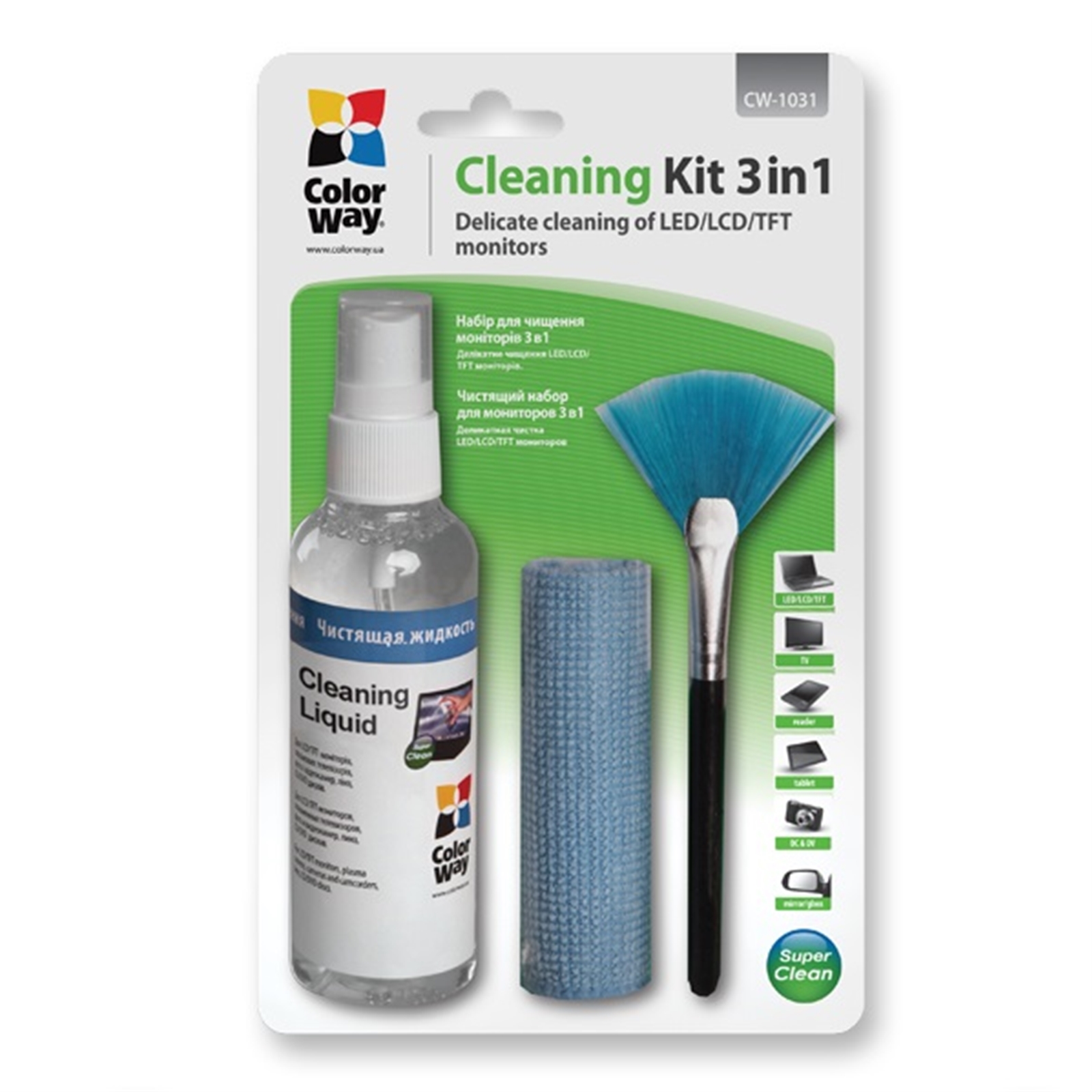 CPCOL-CW1031 Multipurpose 3 in 1 Cleaner Set with Microfiber Cloth for Screen and Monitor - Image 1