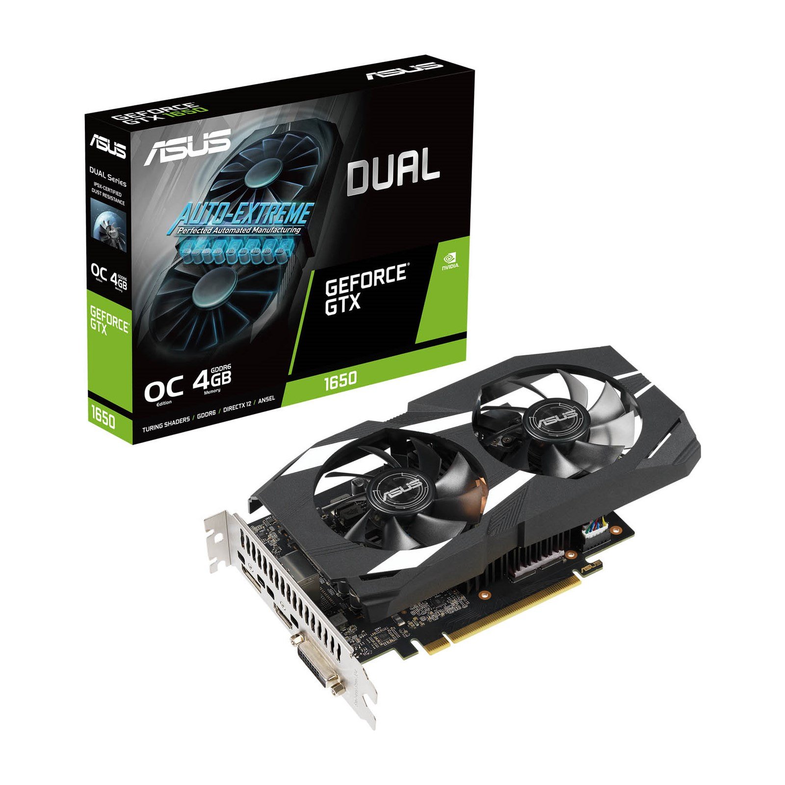 DUAL-GTX1650-O4GD6-P_boxvga ASUS GeForce GTX 1650 Dual 4GB DDR6 OC GPU - Image 1
