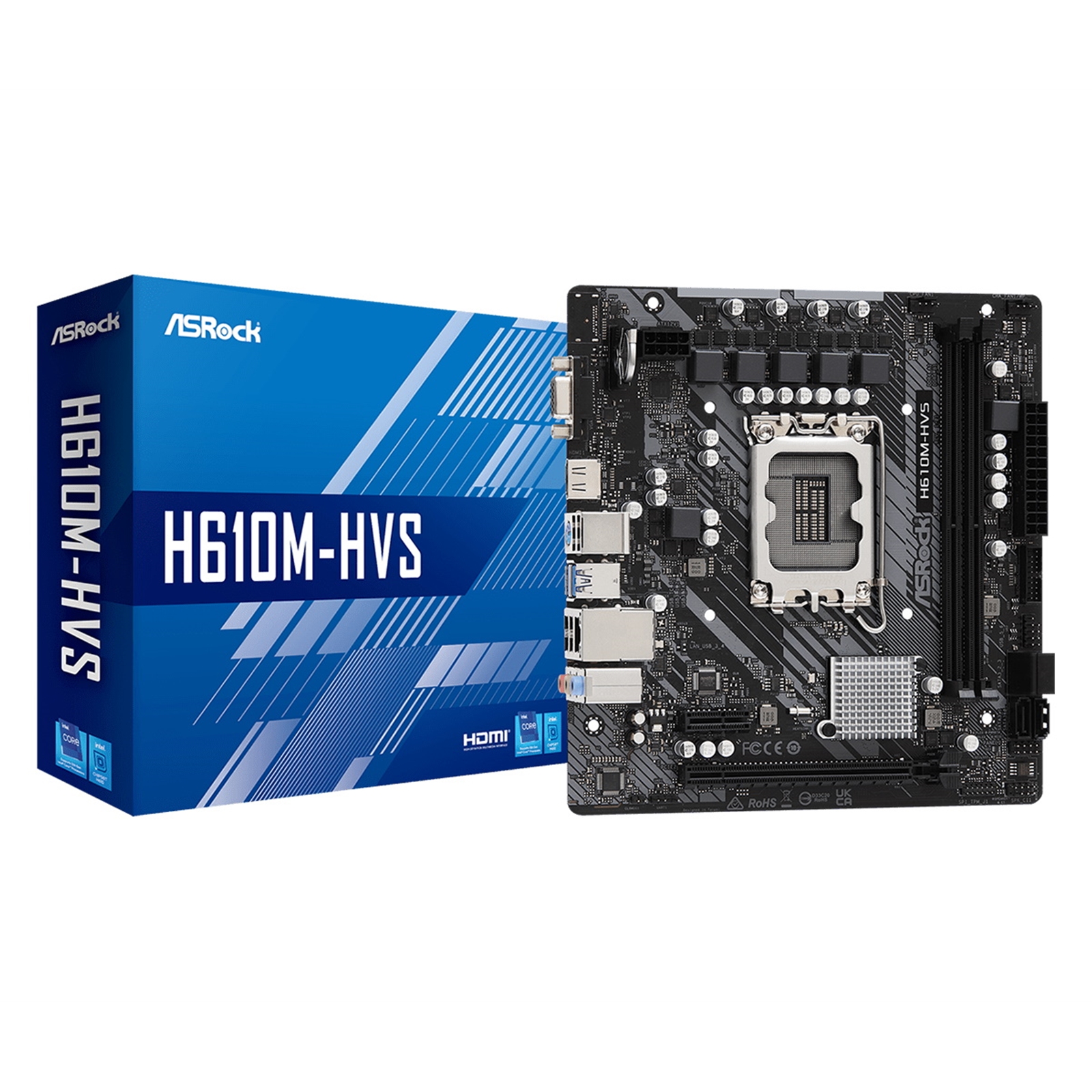 MBASR-H610MHVS ASRock H610M-HVS Motherboard, Intel Socket 1700, 12th Gen, Micro ATX, DDR4 - Image 1