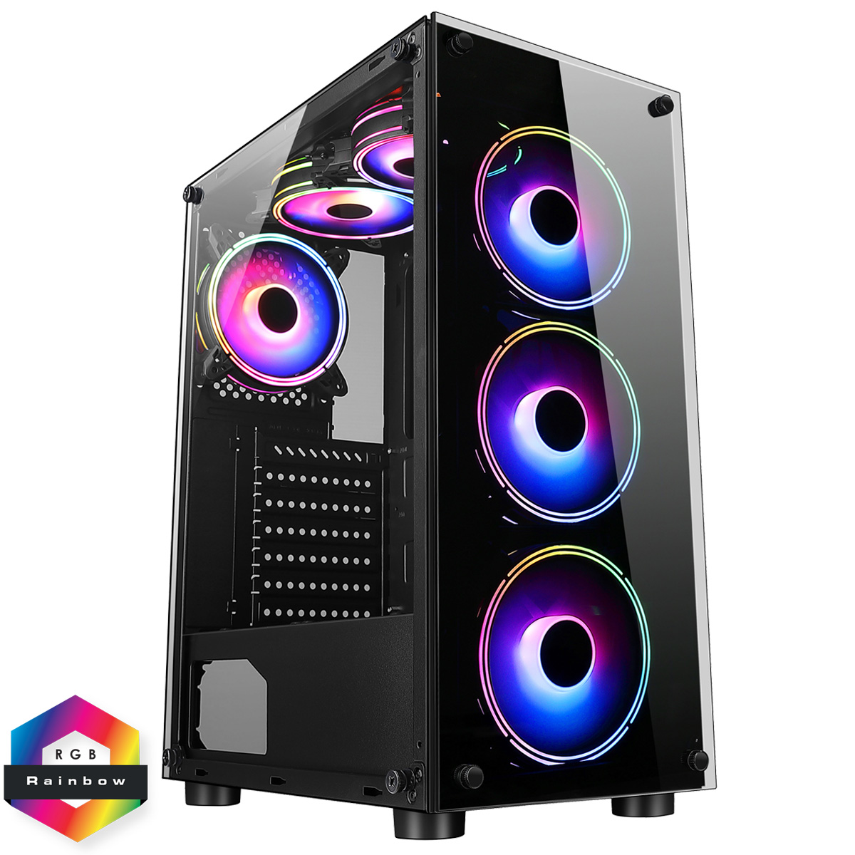 cscitmiragef6 CIT Mirage F6 6x RGB Rainbow Fans TG Front and Side Panel - Image 1