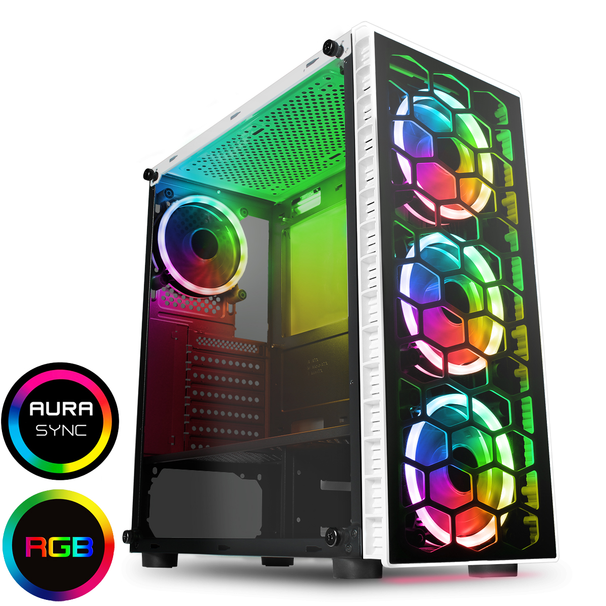cscitraiderrgbwhite-new CIT Raider White 4 x Halo Spectrum RGB Fans Glass Front and Side MB SYNC - Image 1