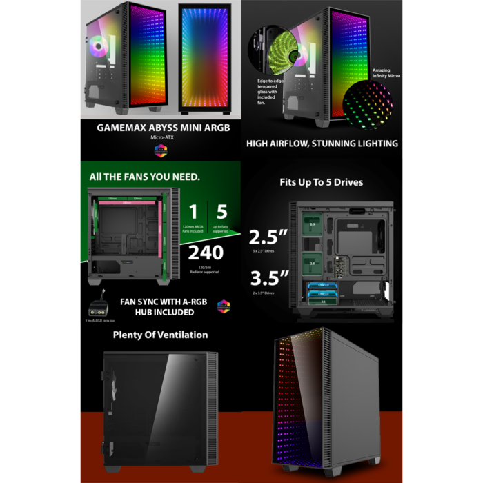 GameMax Abyss Mini ARGB Gaming Case 1x ARGB fan 1x ARGB Hub - Image 9