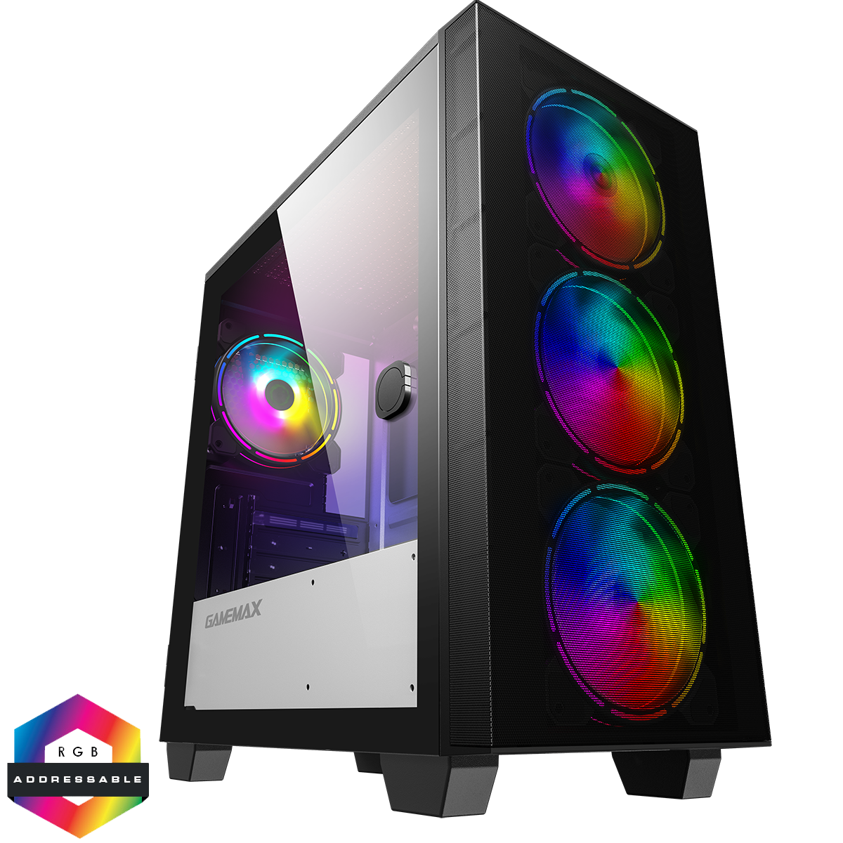 gmxcsaerominiwi GameMax Aero Mini ARGB Case 4 x ARGB Fans Black With White Internals - Image 1
