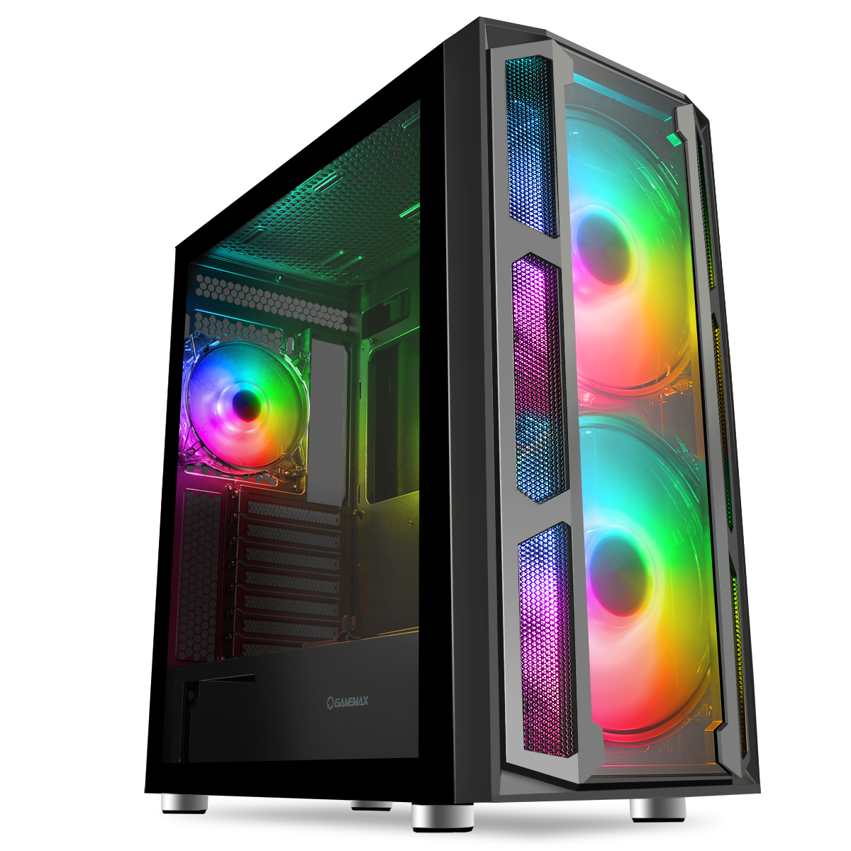 gmxcsf15g-23 GameMax F15G Gaming Case 2x 20cm ARGB Fan 1x 12cm ARGB Fan TG Front+Side MB Sync - Image 1