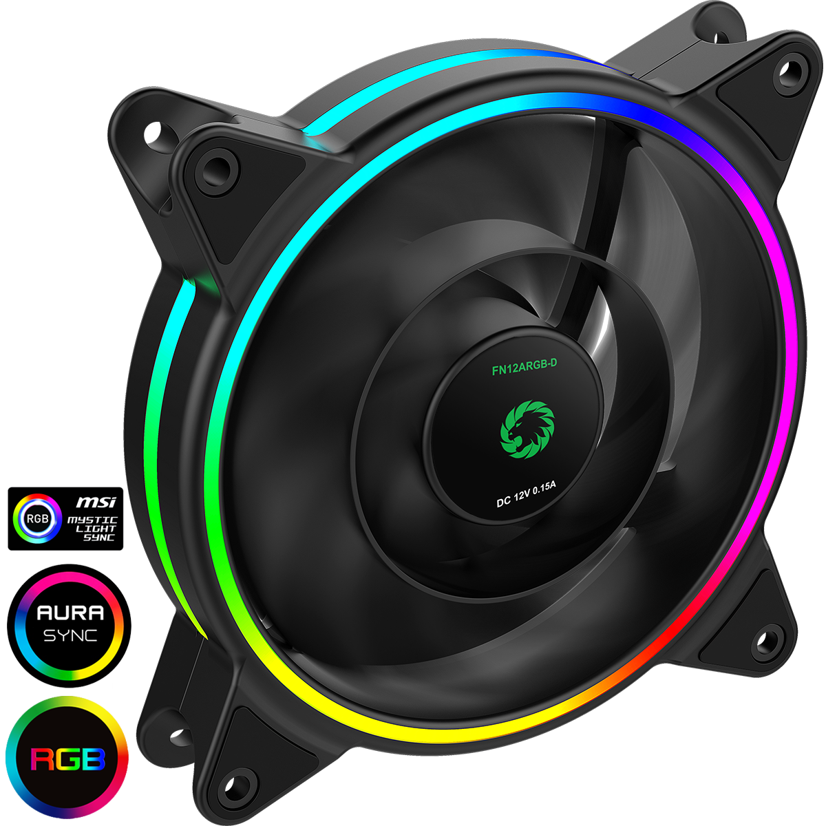 gmxfanrazor Razor 12cm Rainbow ARGB Fan RTB 3pin M&F Aura Header 3pin/4pin Power - Image 1