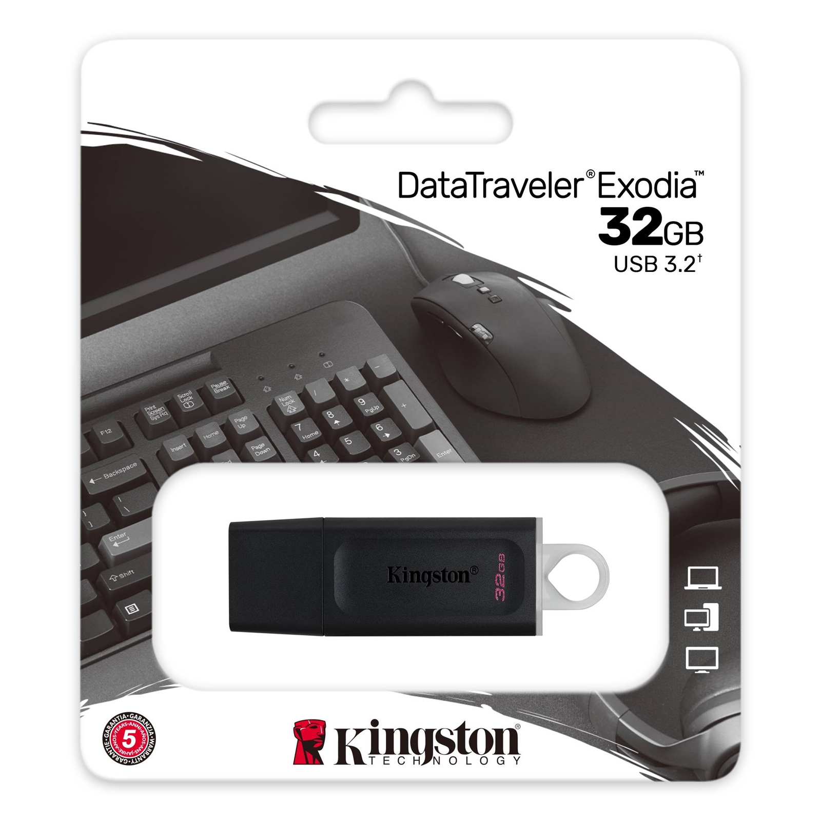 161295 Kingston DataTraveler Exodia 32GB USB 3.2 Blk/White USB Flash Drive - Image 1