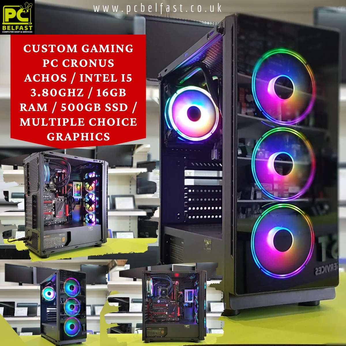 Custom Gaming PC Cronus Achos / Intel i5 3.80GHz / 16GB RAM / 500GB SSD