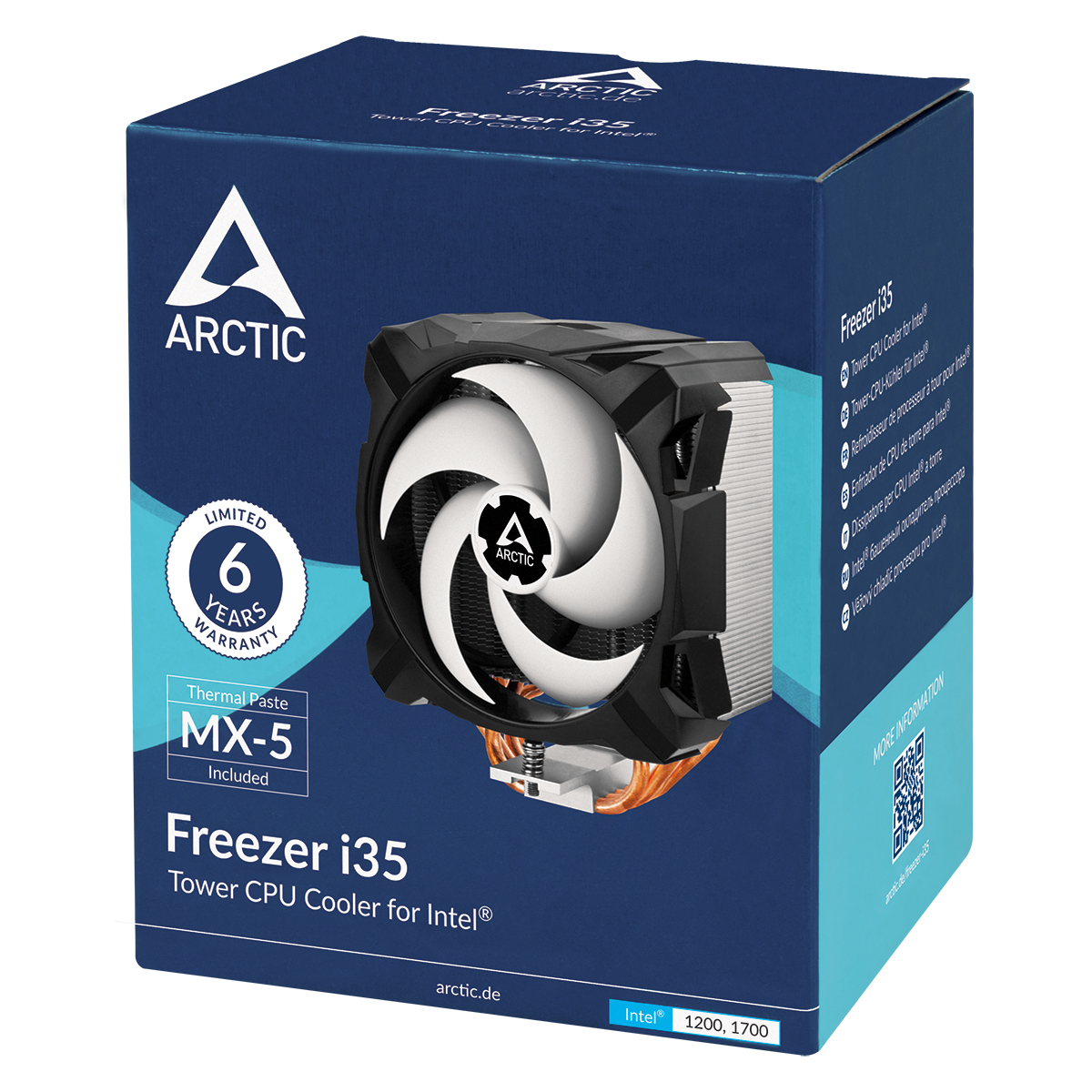Freezer_i35_g07 Arctic Freezer i35 Compact Heatsink & Fan, Intel 115x, 1200, 1700 Sockets, PWM Fluid Dynamic Fan, Direct Touch Heatpipes - Image 1