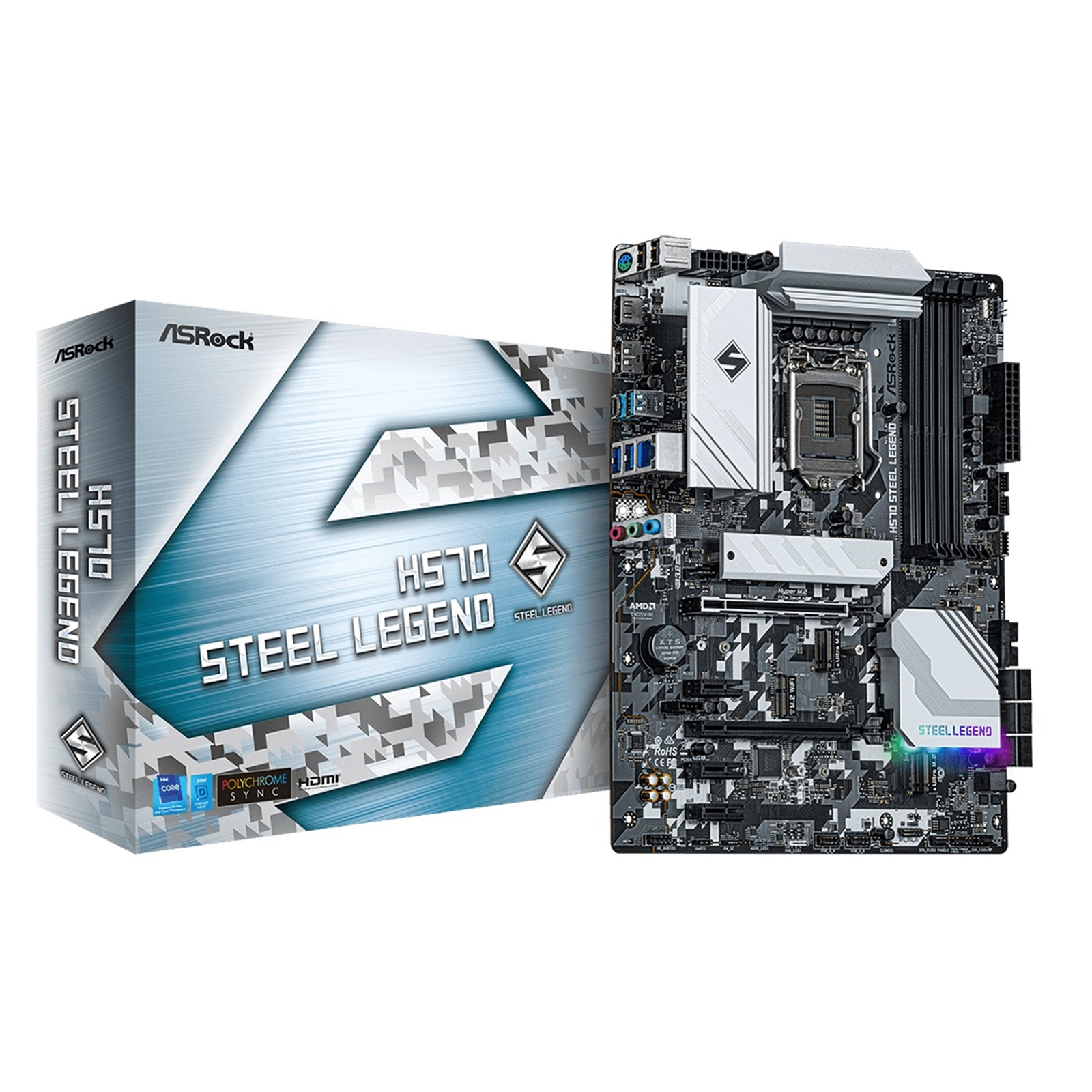 MBASR-H570STLEG ASRock H570 STEEL LEGEND Motherboard, Intel Socket 1200, 11th/10th Gen, USB 3.2 Type-C, RGB, DDR4, Dragon 2.5G LAN - Image 1