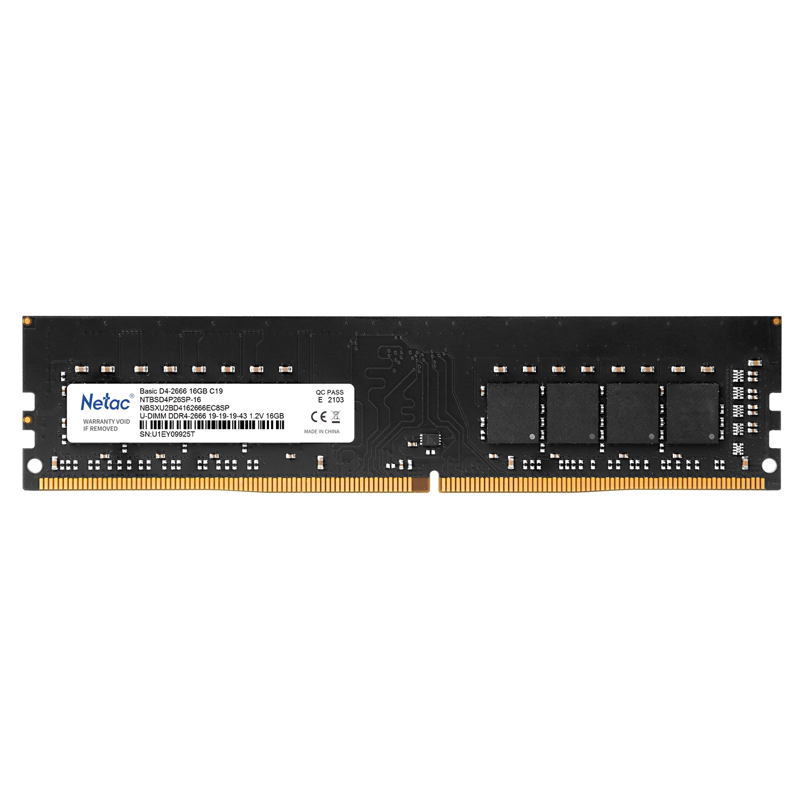 SDNET-NT4P32SP16 Netac 16GB DIMM System Memory, DDR4, 3200MHz, 1 x 16GB, 288 Pin, 1.35v, CL16-20-20-40 - Image 1